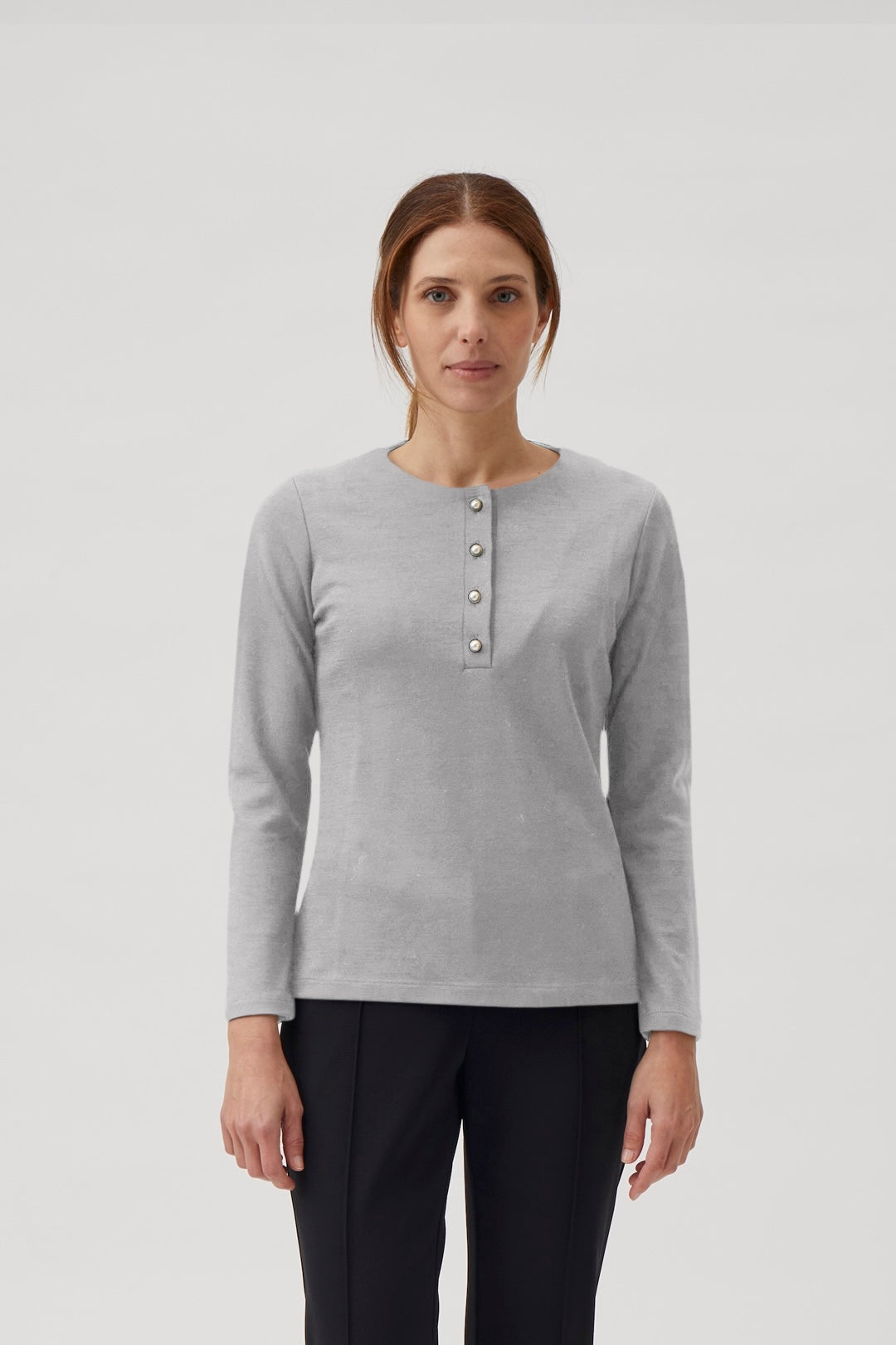 Henley blouse with pearl buttons - Light Grey