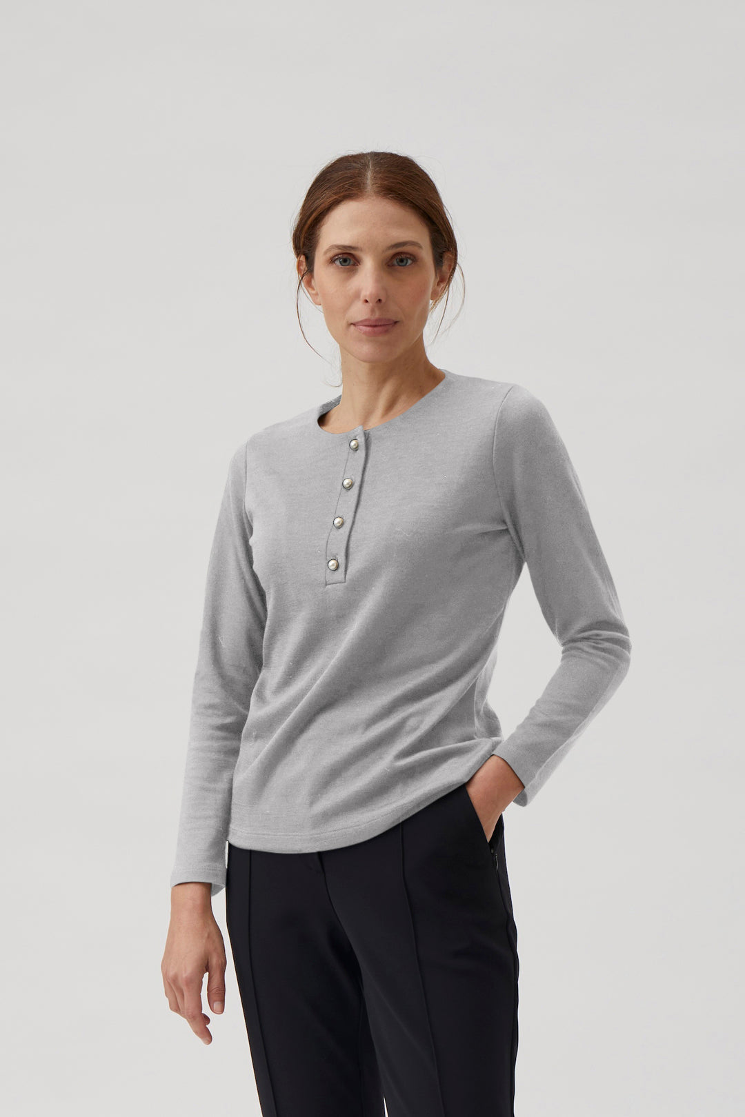 Henley blouse with pearl buttons - Light Grey