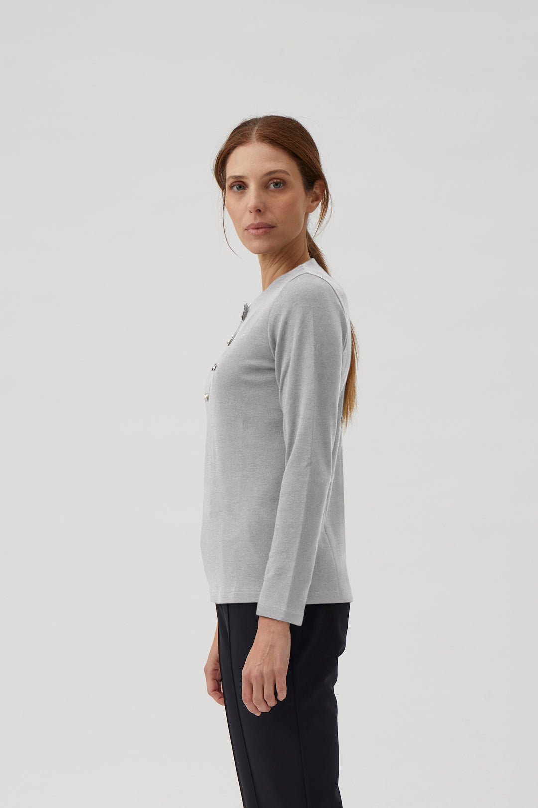 Henley blouse with pearl buttons - Light Grey