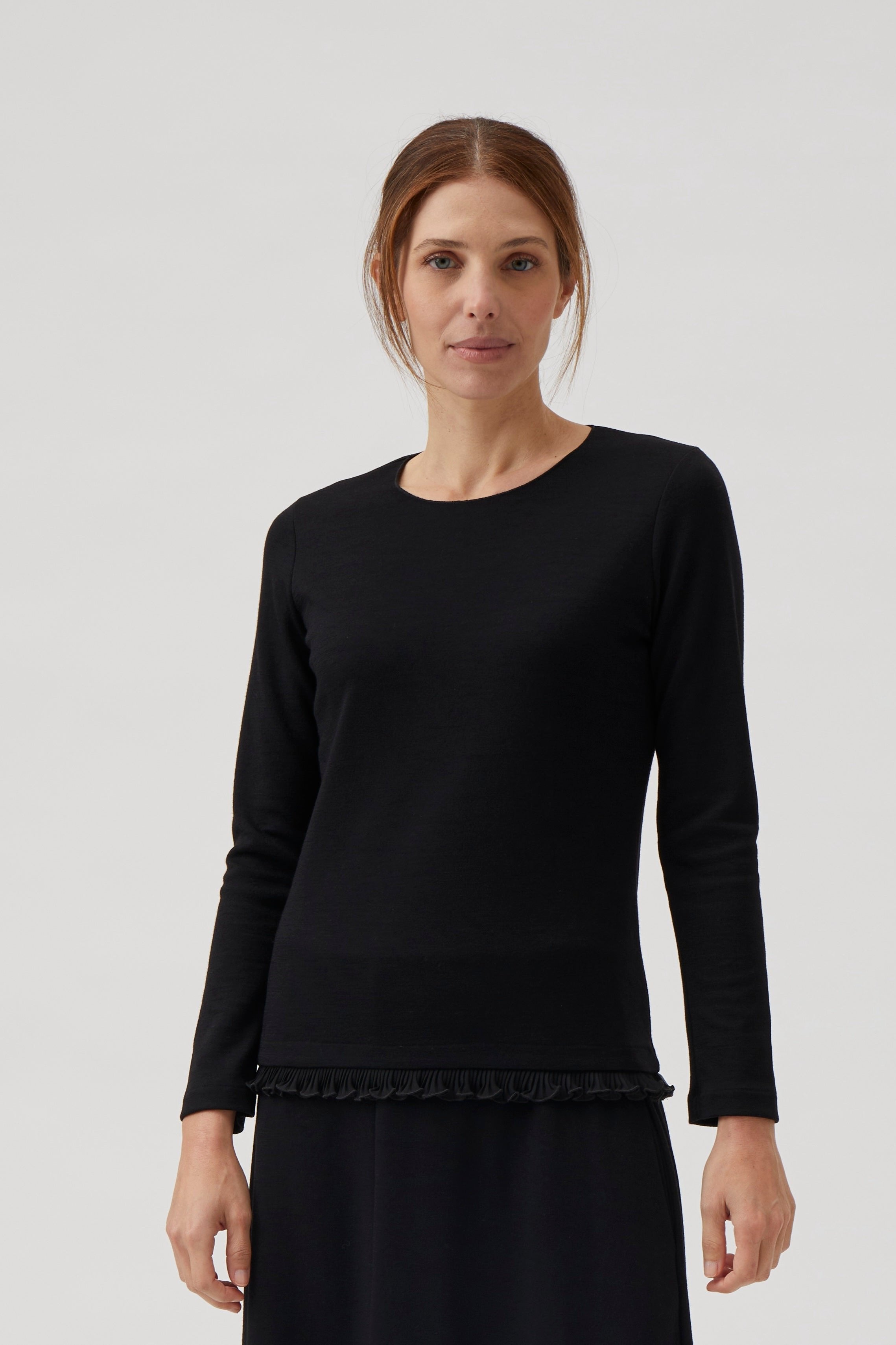 Long sleeve blouse with chiffon - Black