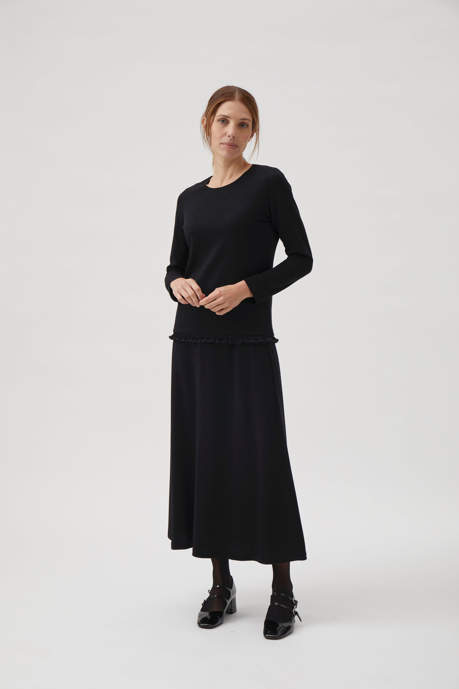 Long sleeve blouse with chiffon - Black