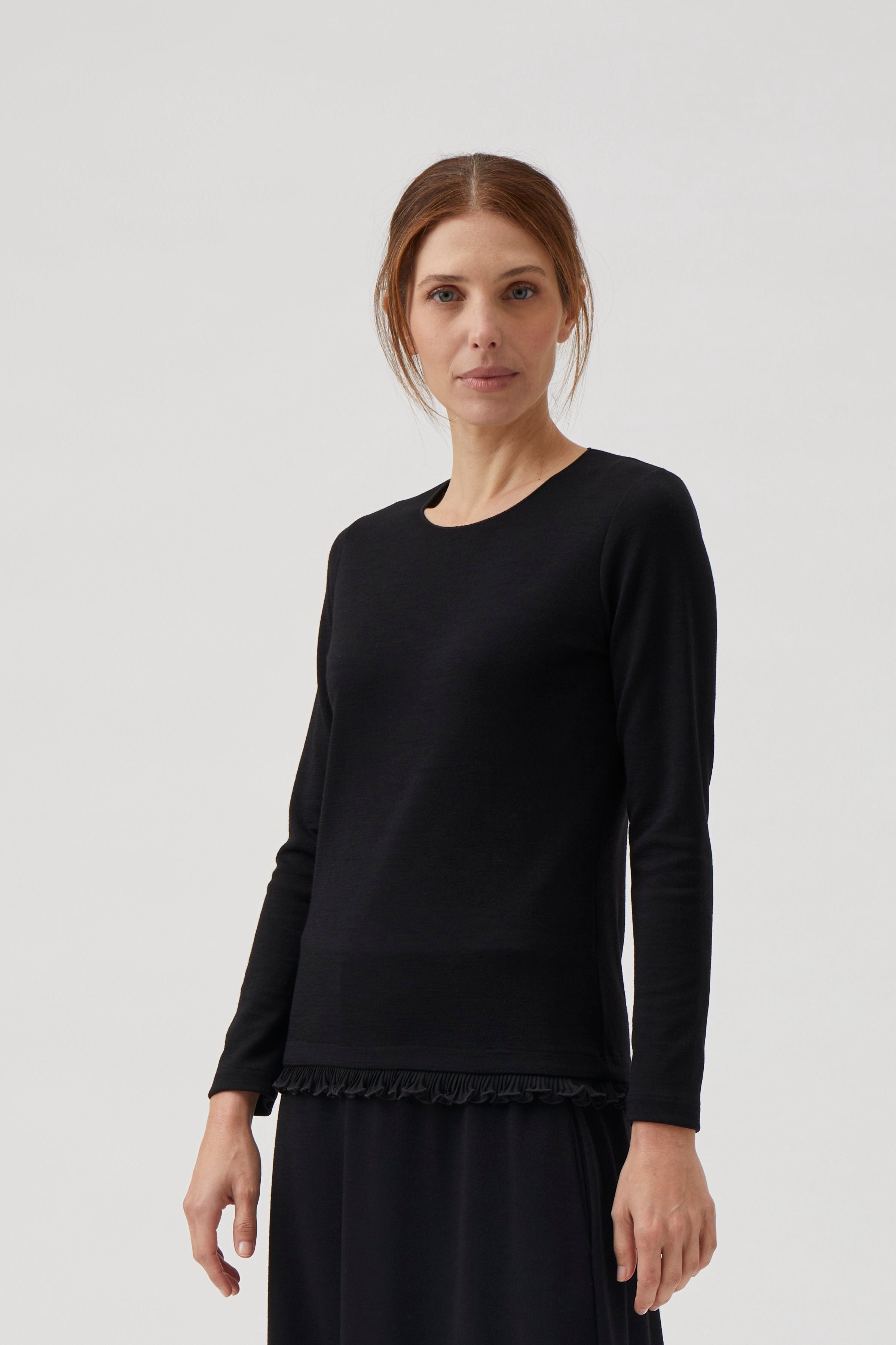 Long sleeve blouse with chiffon - Black