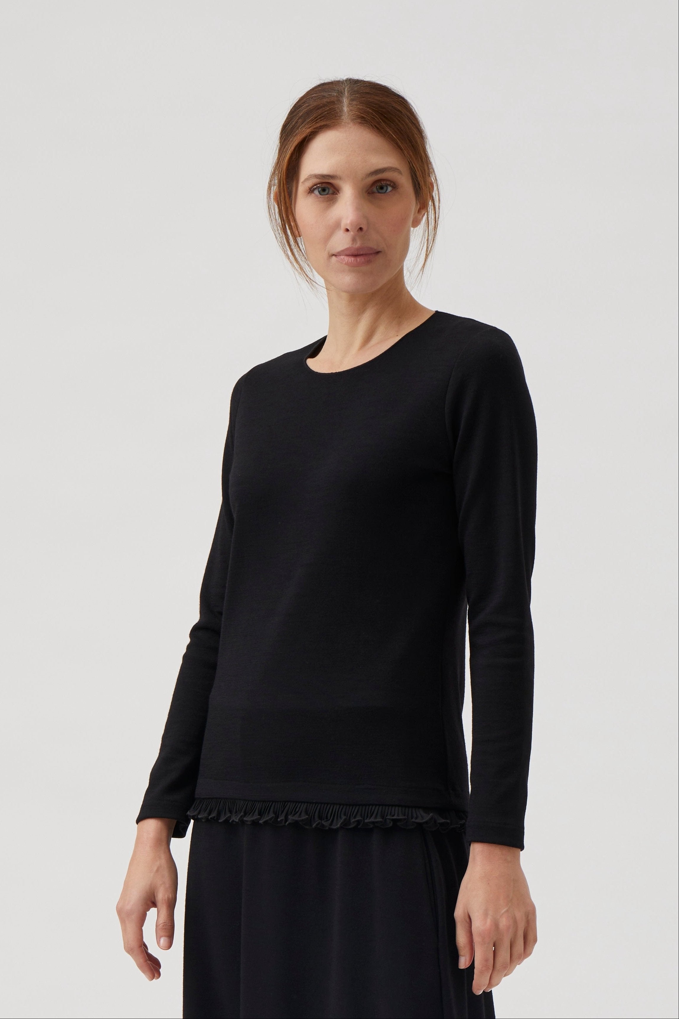 Long sleeve blouse with chiffon - Black
