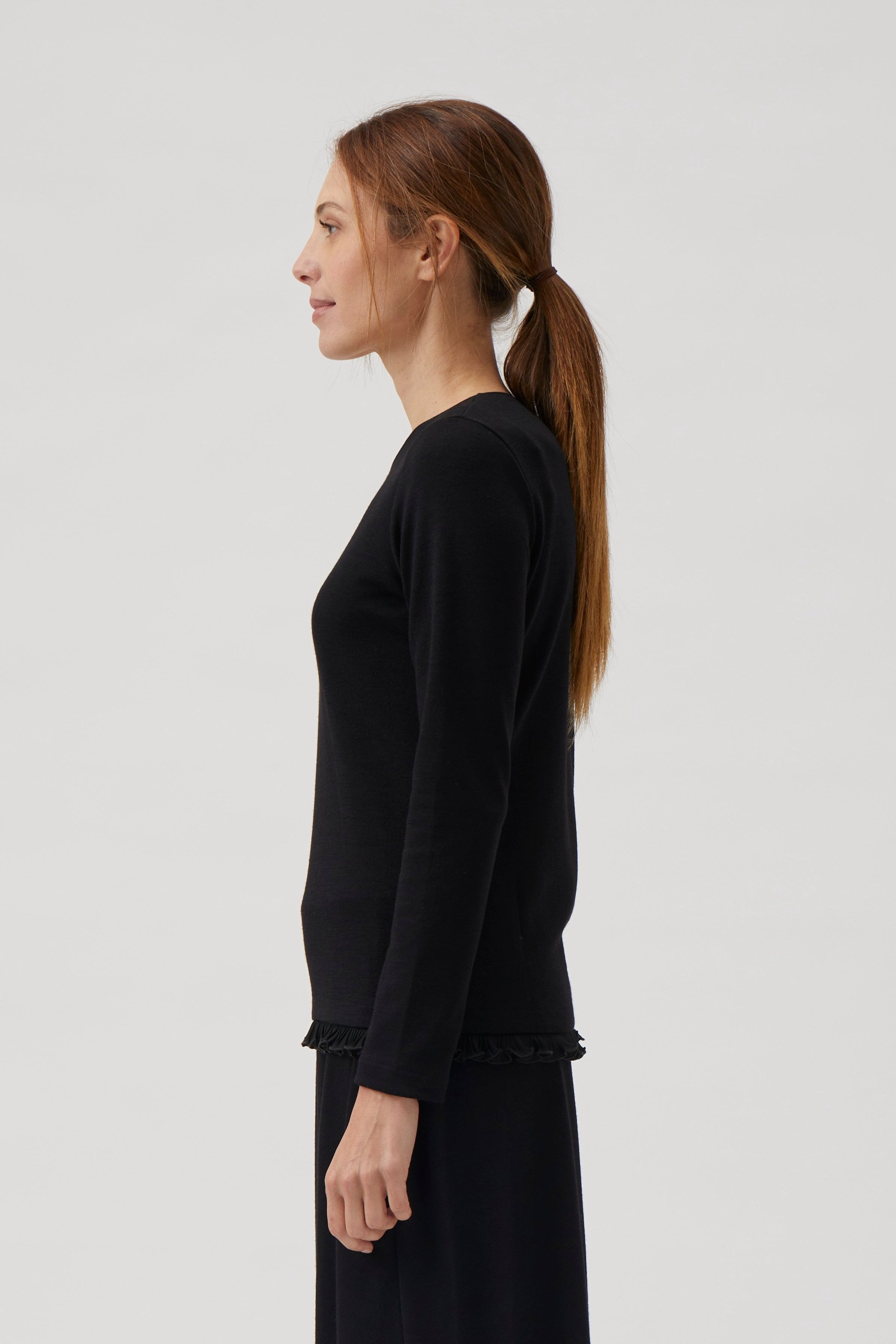 Long sleeve blouse with chiffon - Black
