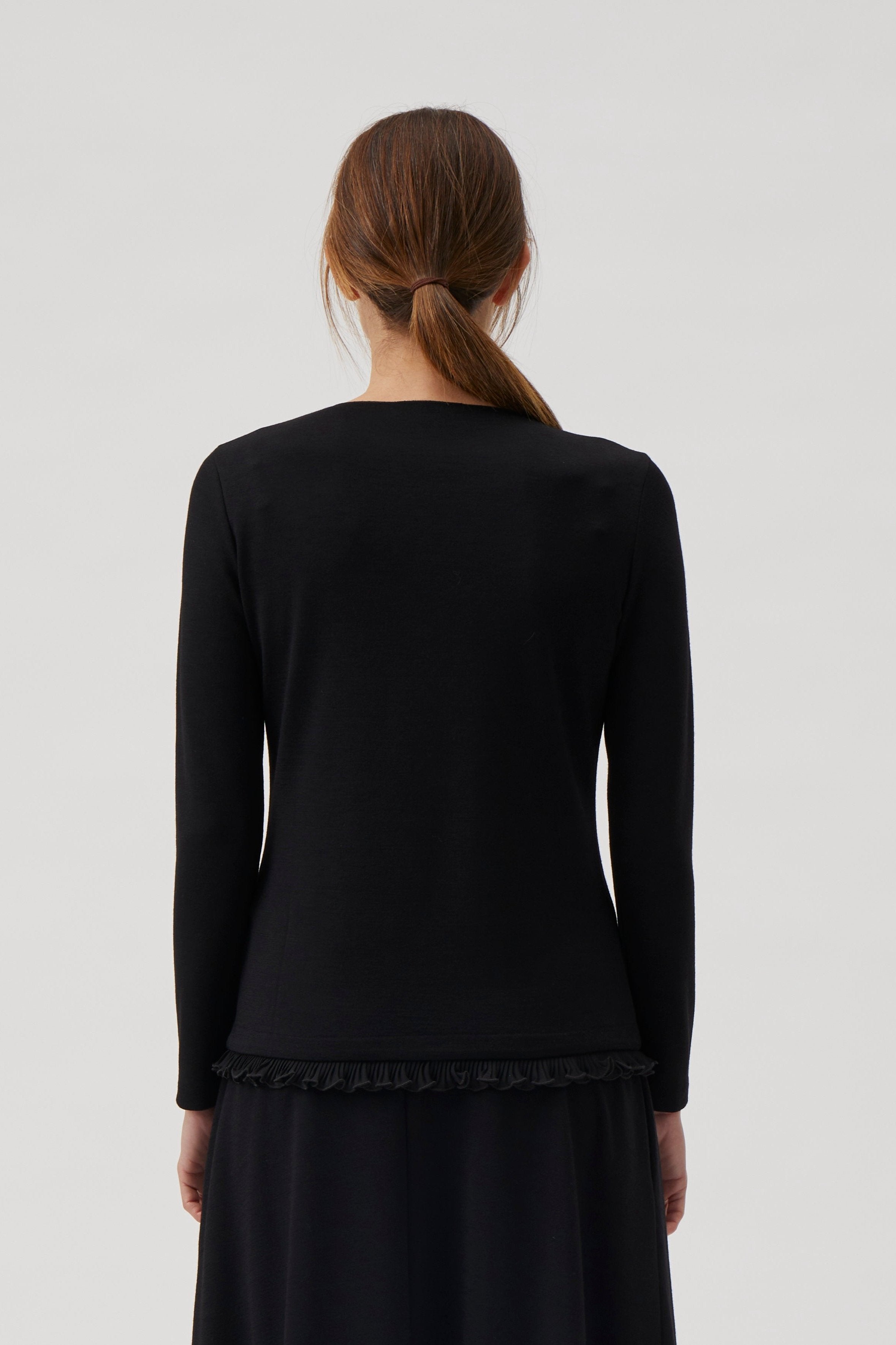 Long sleeve blouse with chiffon - Black