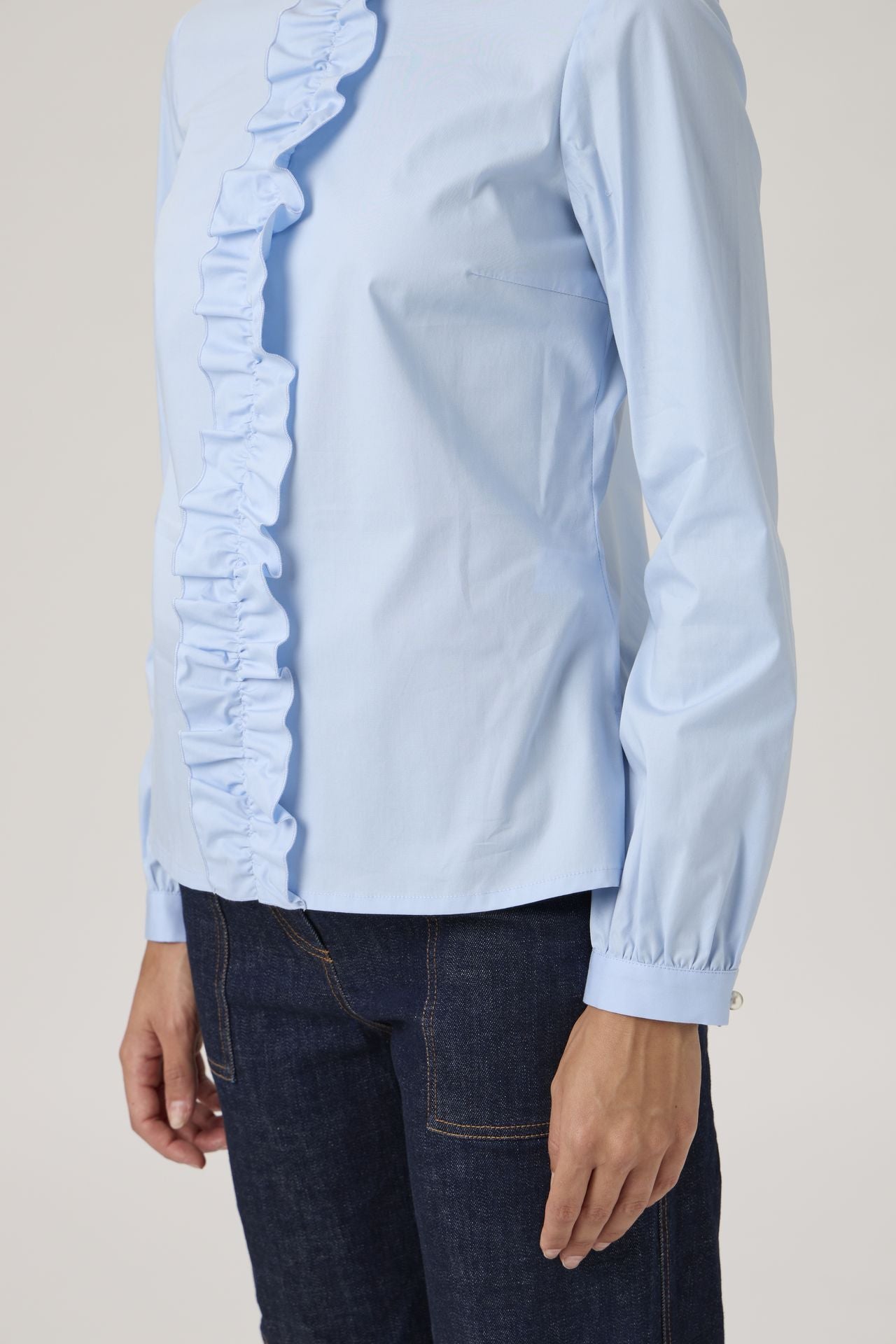 Classic blouse with ruffles - 208 Azurro