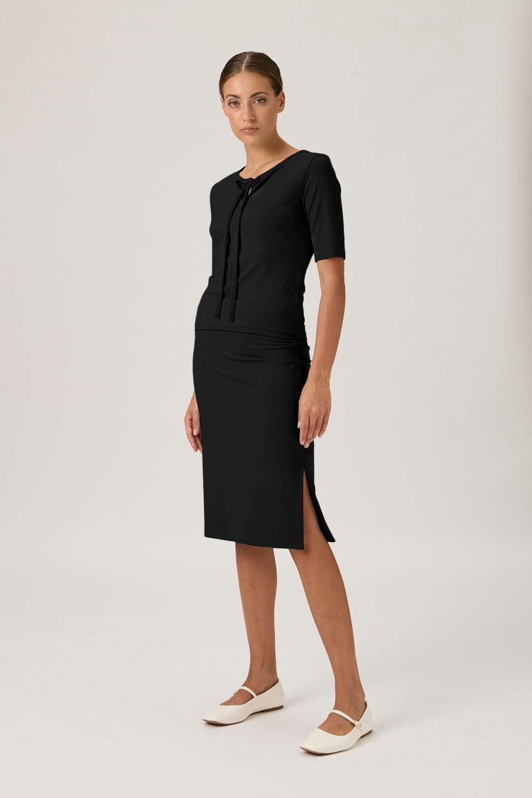 Midi Skirt with Slits – Nilo 3326M BLACK