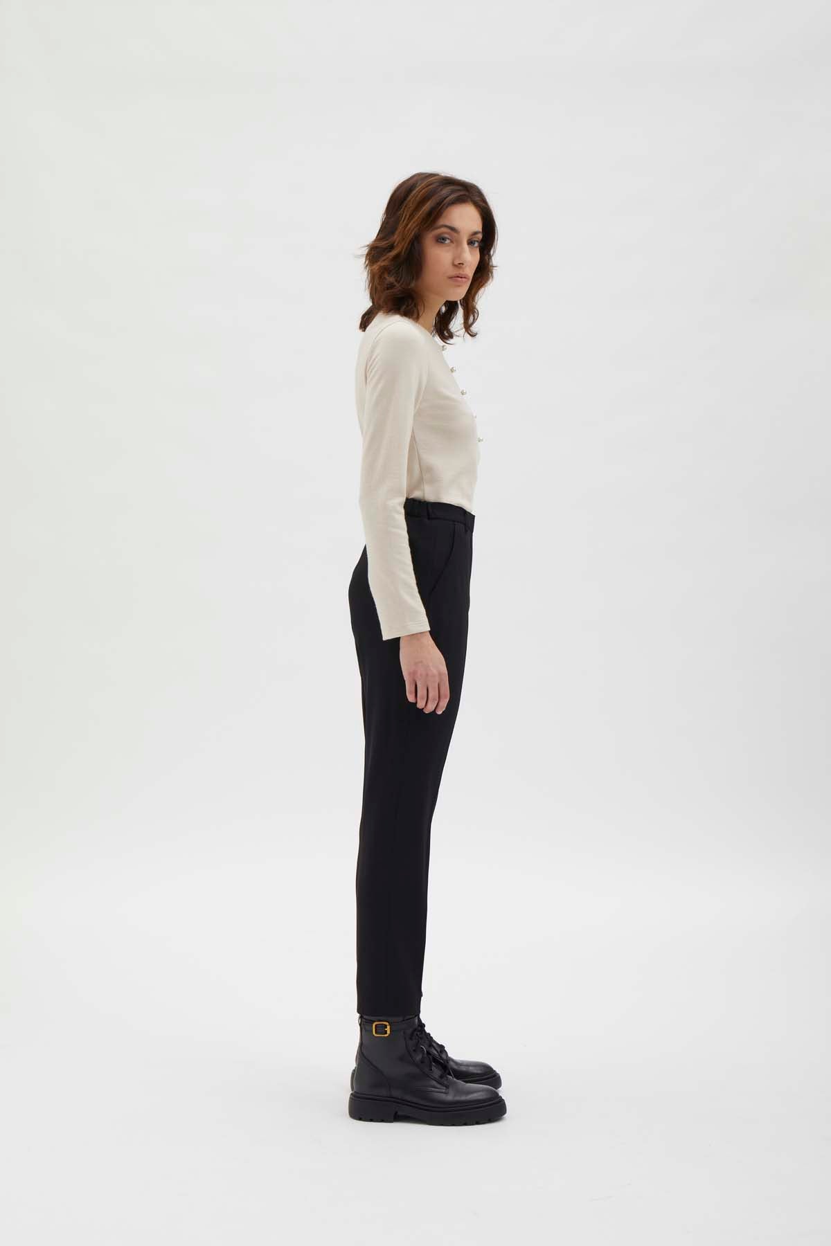 Cigarette pants with detail at waist - 489 Black