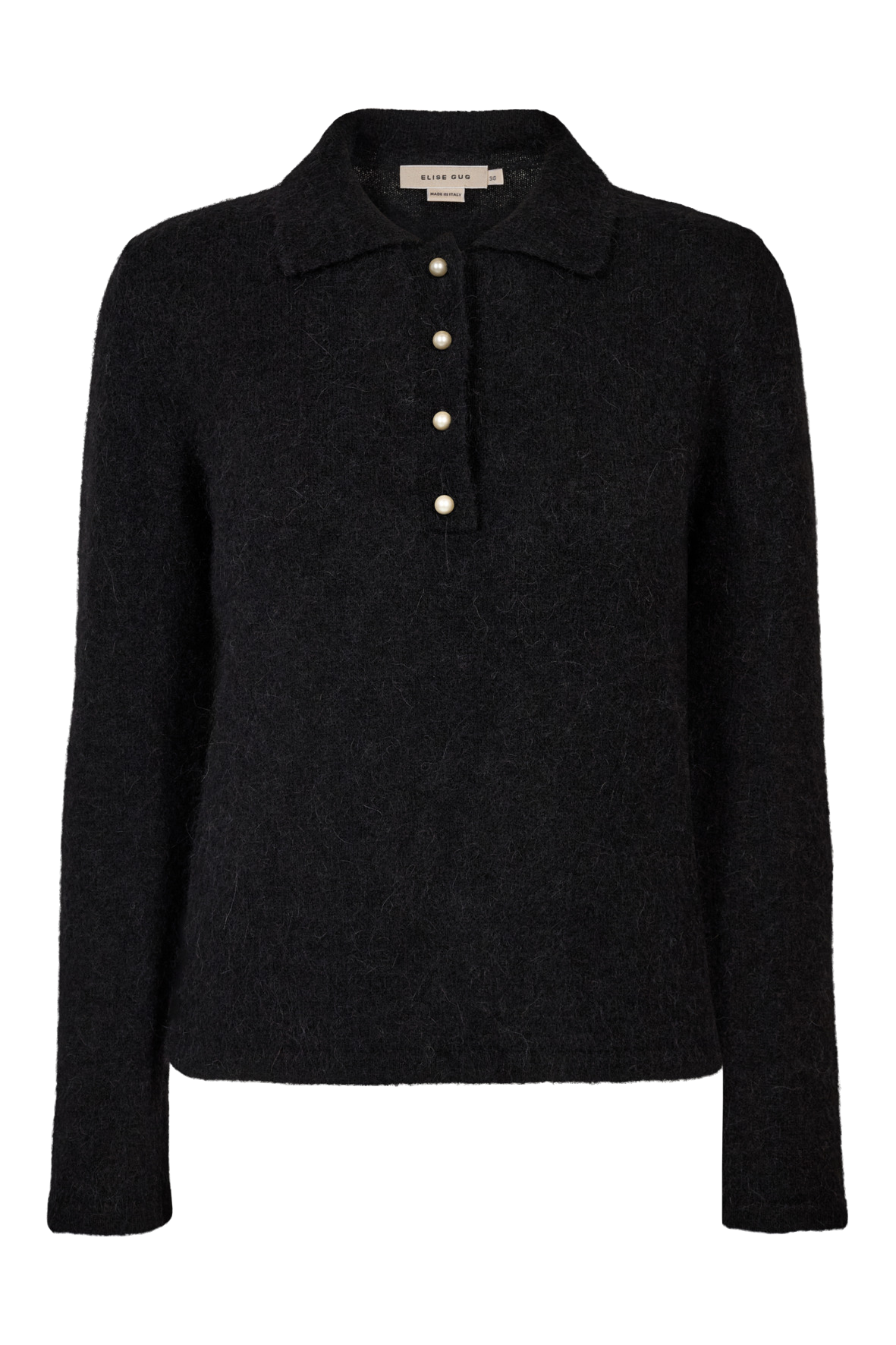 Soft Alpaca Polo Sweater – 7074 Black | ELISE GUG