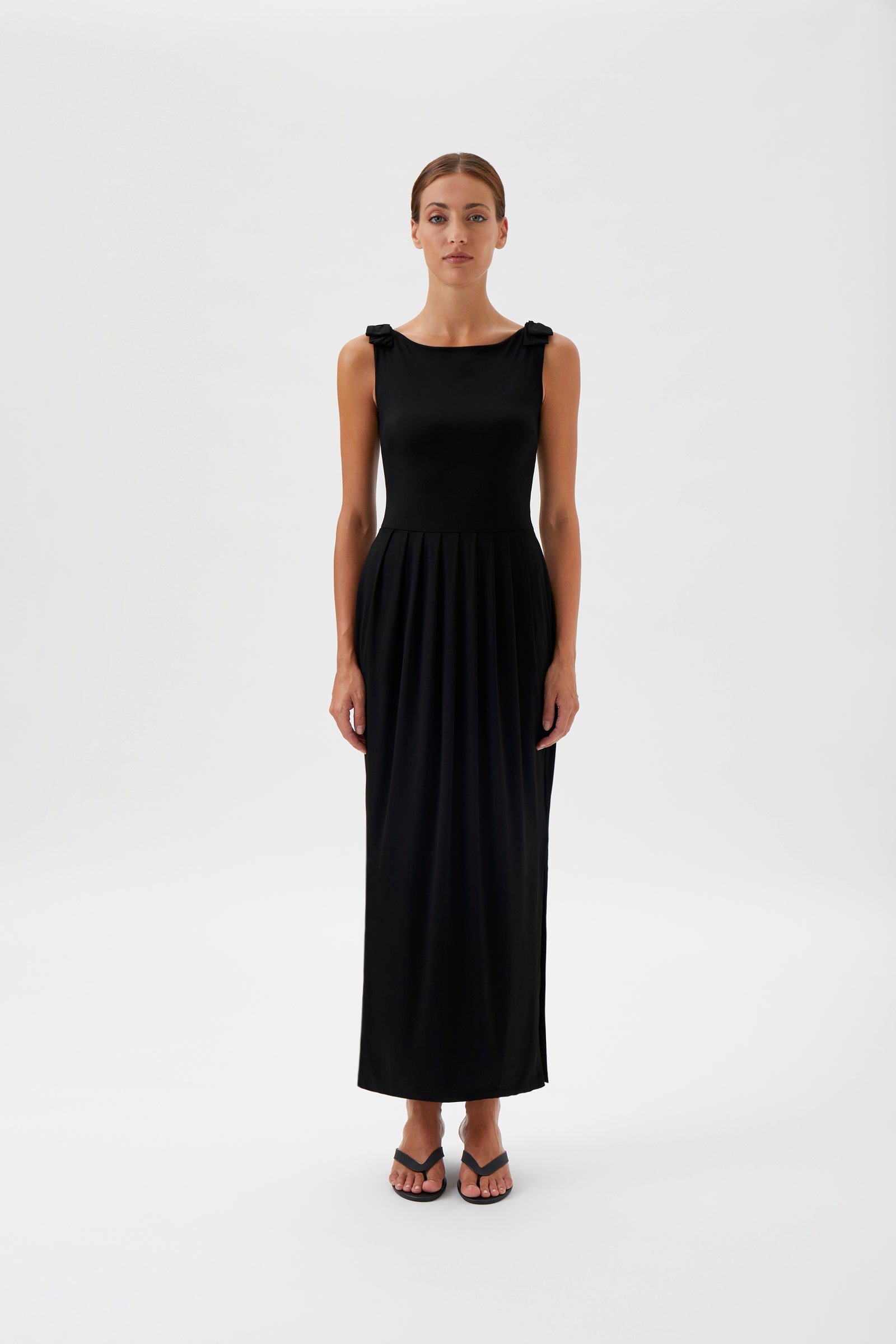 Sleeveless Maxi Dress with Shoulder Bows - 9460 Nilo Black