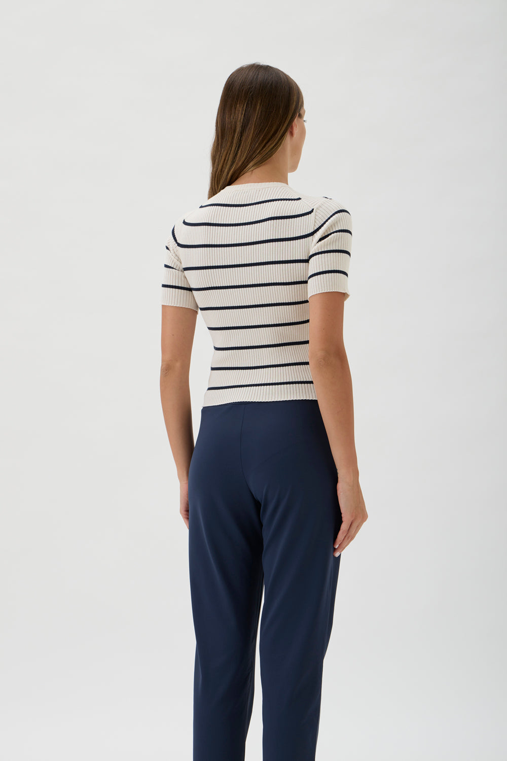 A fitted short-sleeved sweater - Agusta 7068SL Navy Stripes