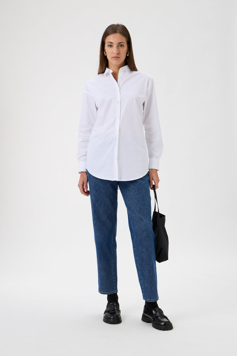 Luxury White Stretch Cotton Shirt - boyfriend style – 2239 White