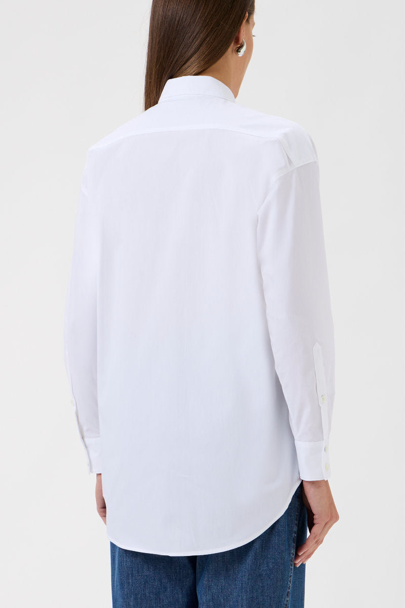 Luxury White Stretch Cotton Shirt - boyfriend style – 2239 White