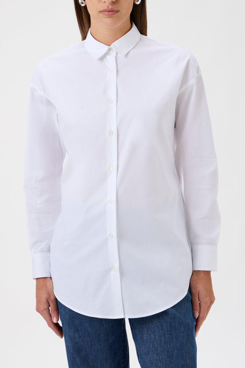 Luxury White Stretch Cotton Shirt - boyfriend style – 2239 White