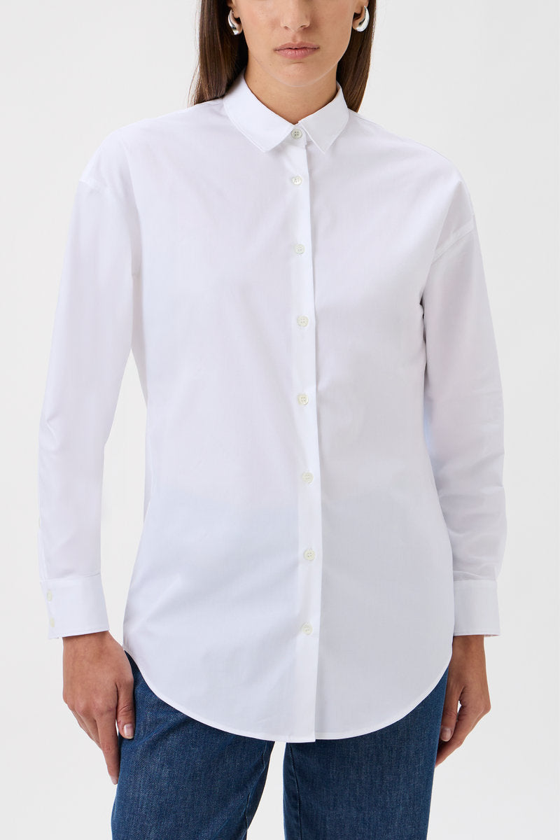 Luxury White Stretch Cotton Shirt - boyfriend style – 2239 White