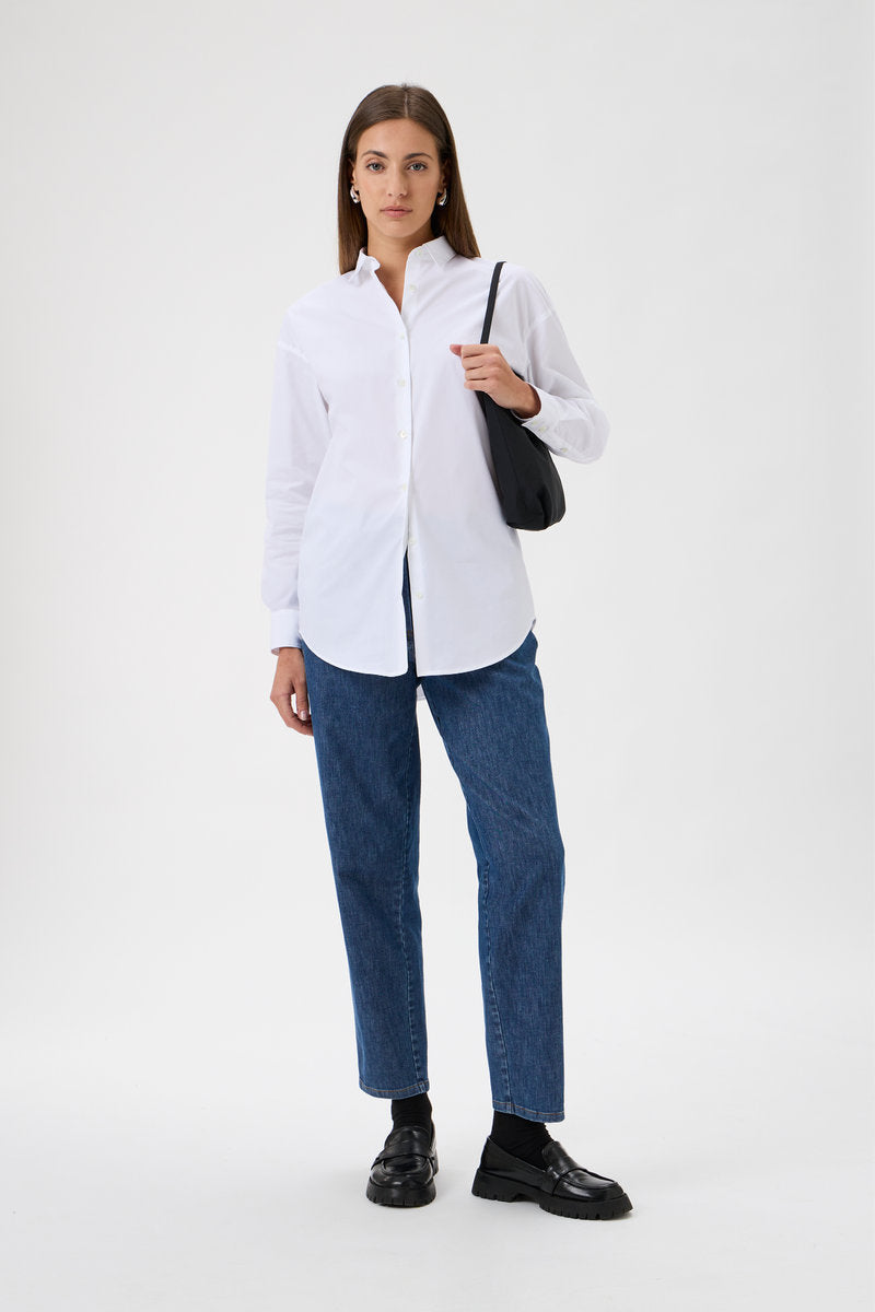 Luxury White Stretch Cotton Shirt - boyfriend style – 2239 White