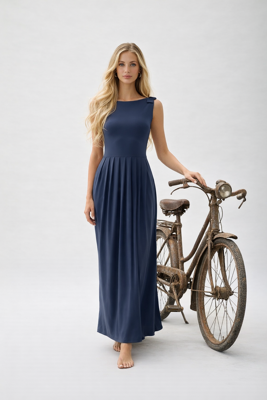 Sleeveless Maxi Dress with Shoulder Bows - 9460 Nilo Blue Crew