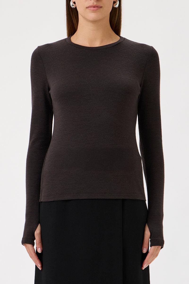 Classic T-shirt blouse detail at wrist - 1168 Cioccolato
