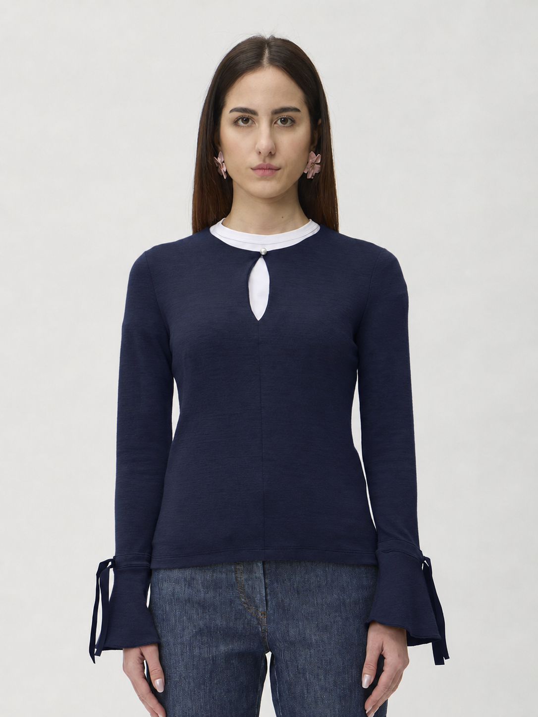 Blouse with Sleeve Ribbon in Darfo – 1202 Blue