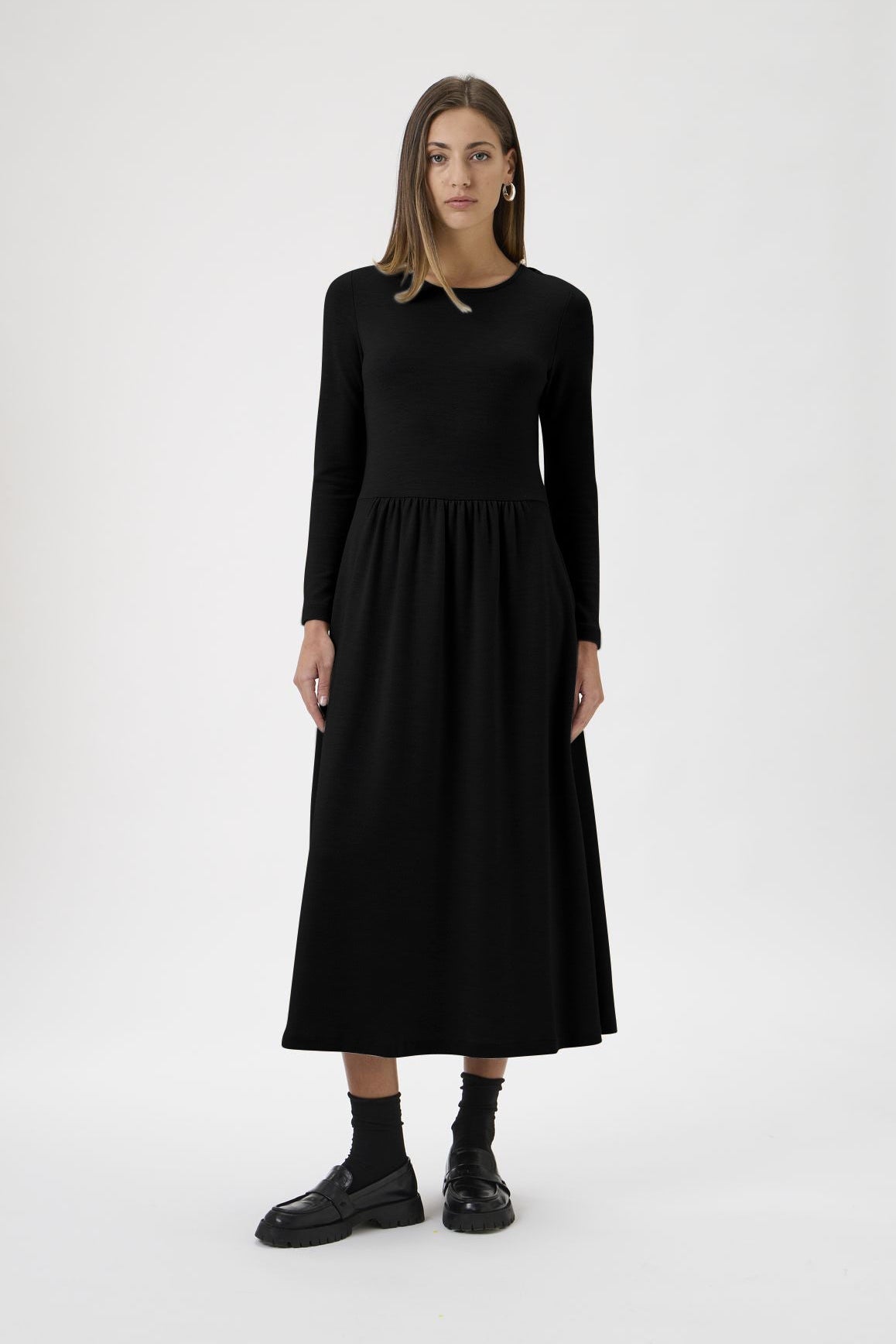 Gug Dress Open Round Neck Long Sleeves Medium - 9483 Black