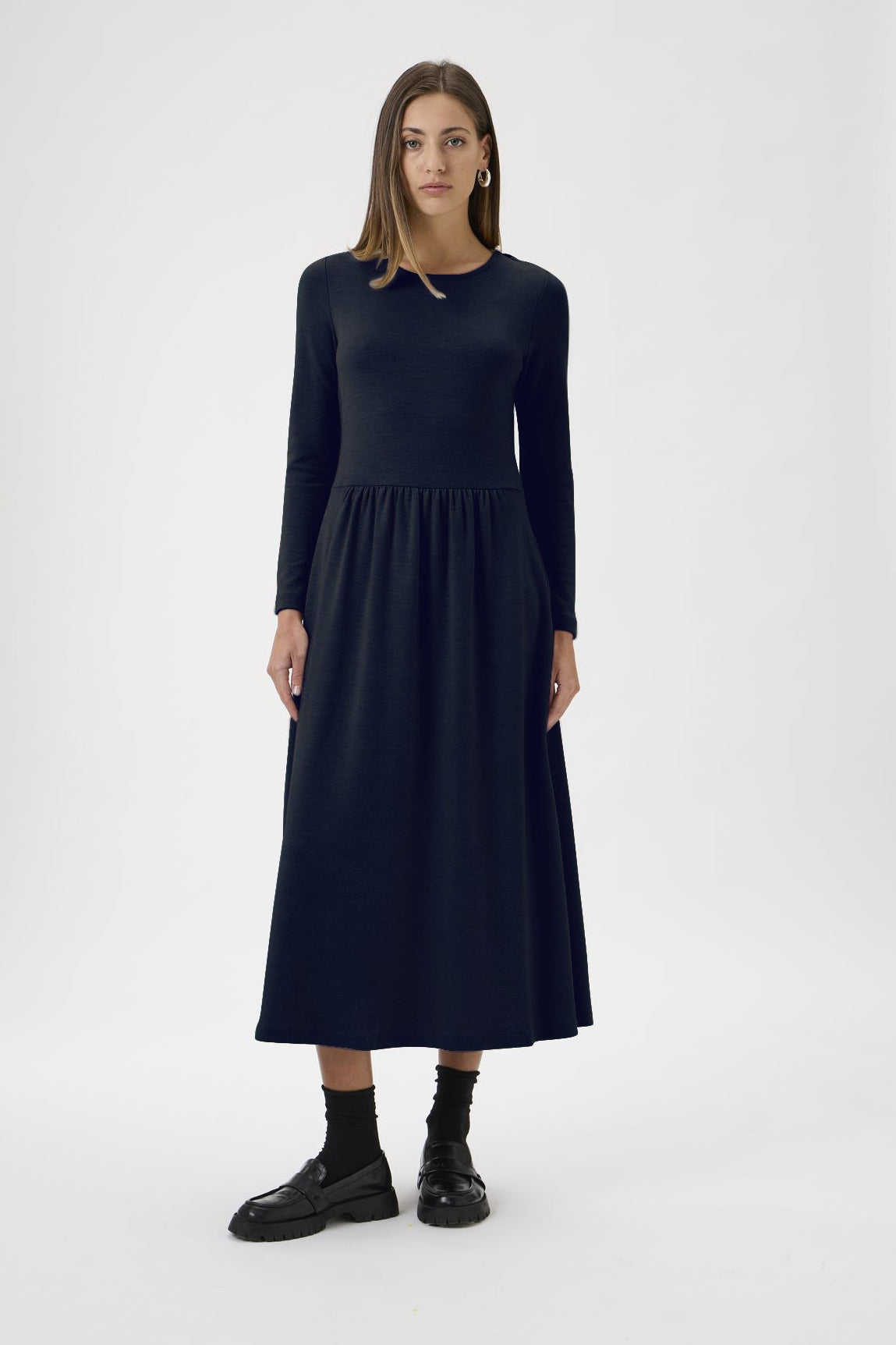 Gug Dress Open Round Neck Long Sleeves Medium - 9483 Blue