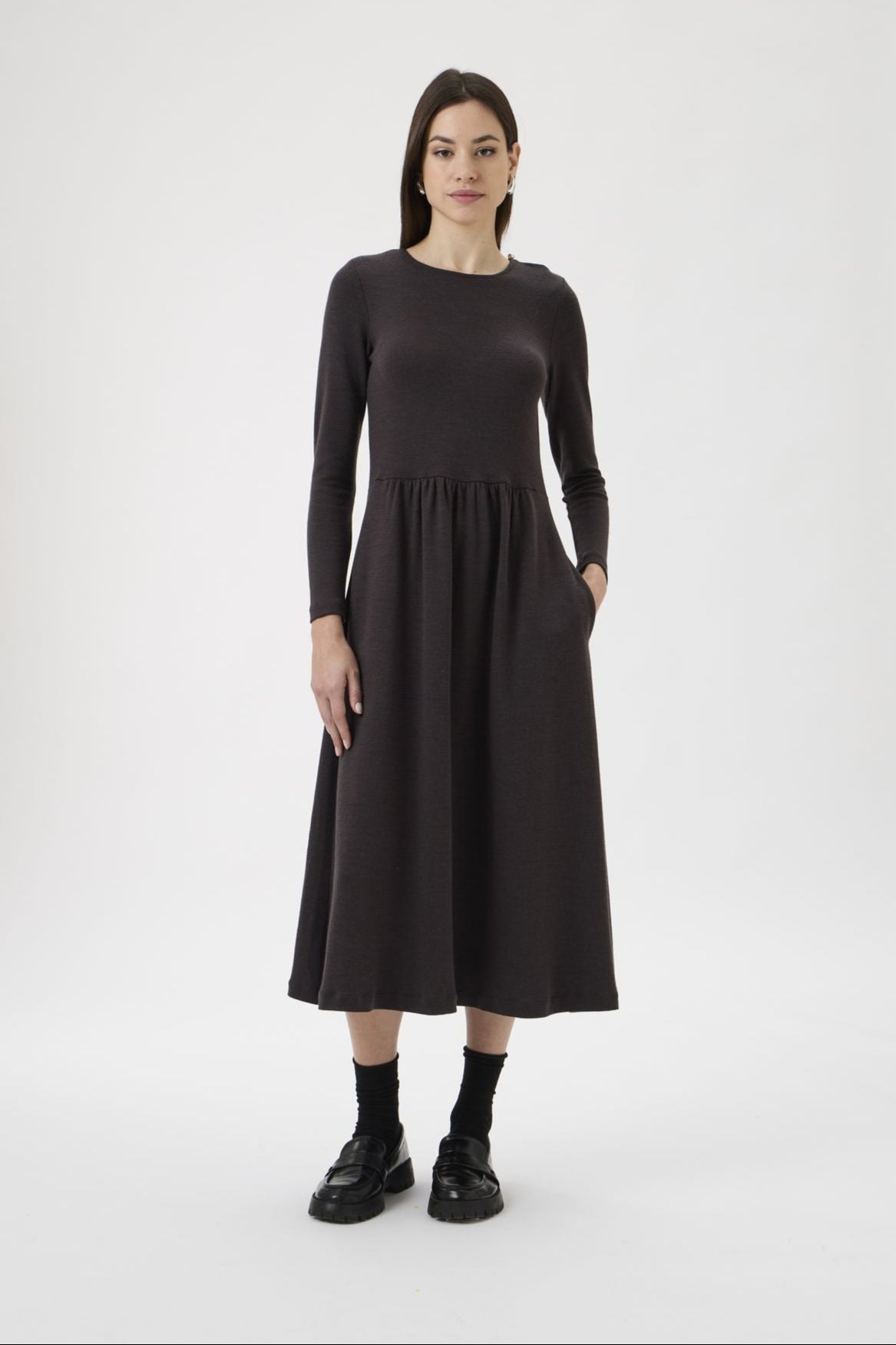 Gug Dress Open Round Neck Long Sleeves Medium - 9483 Cioccolato