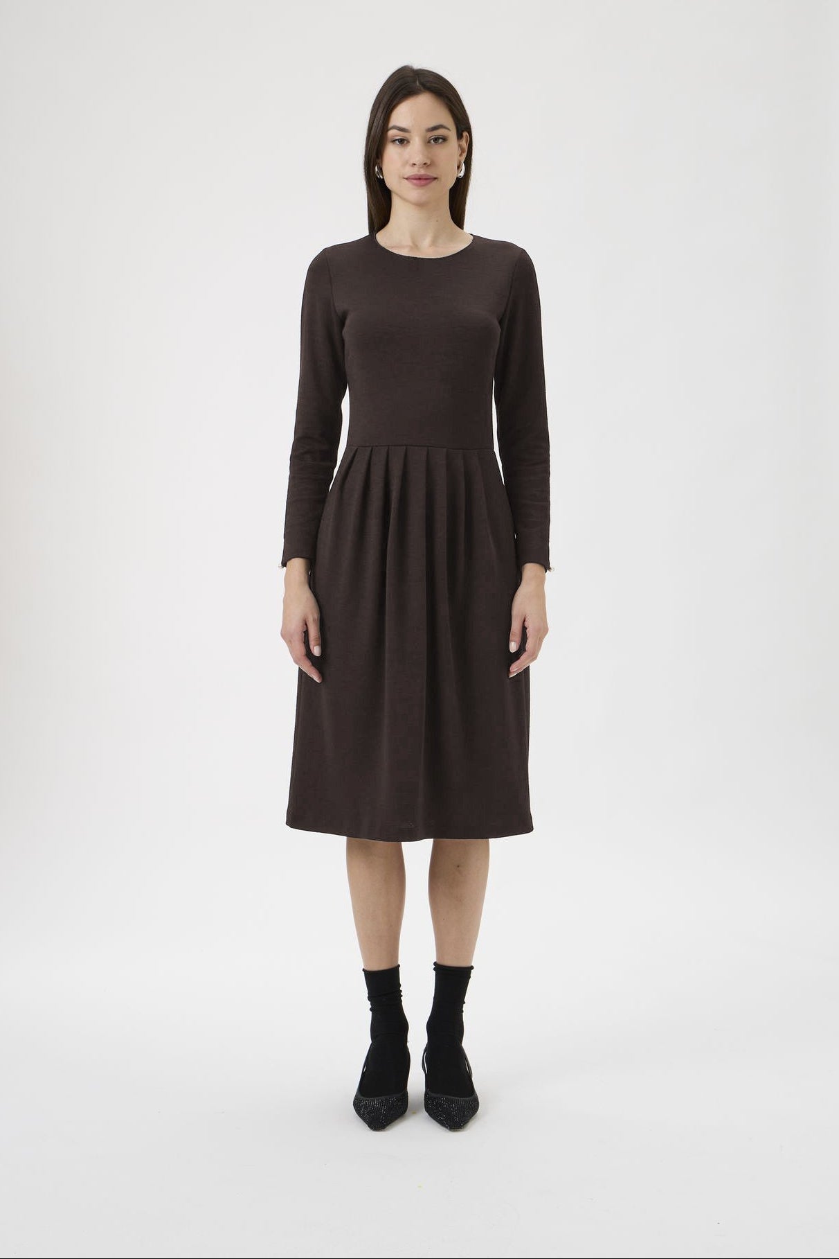 Classic Gug Dress With Pleated Skirt - 9486A Cioccolato