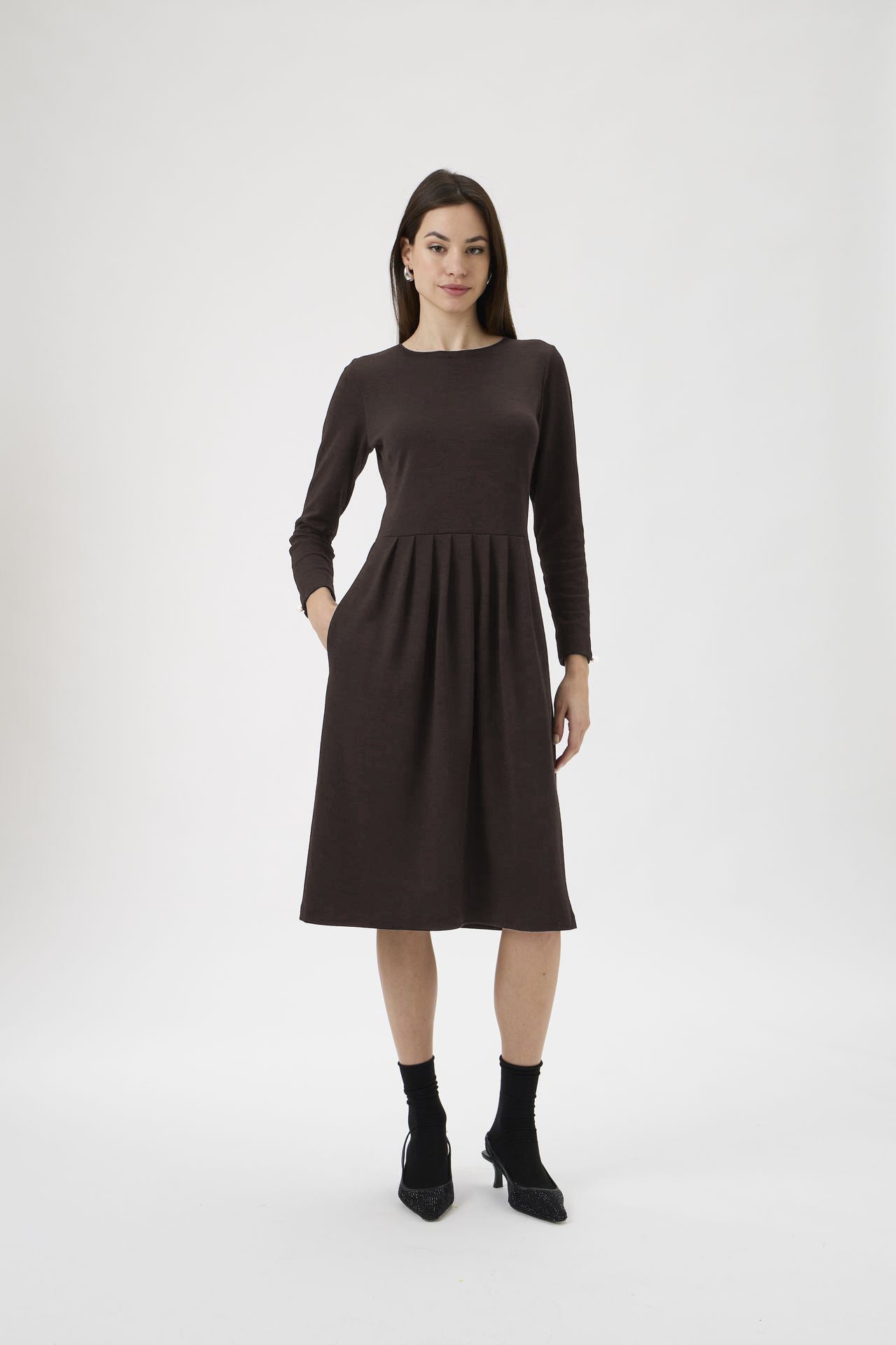 Classic Gug Dress With Pleated Skirt - 9486-A Cioccolato
