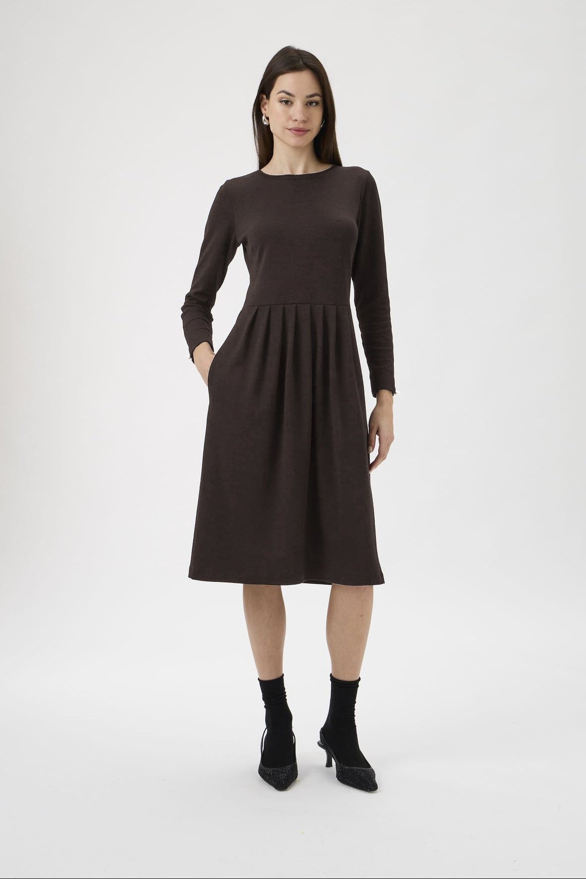 Classic Gug Dress With Pleated Skirt - 9486A Cioccolato