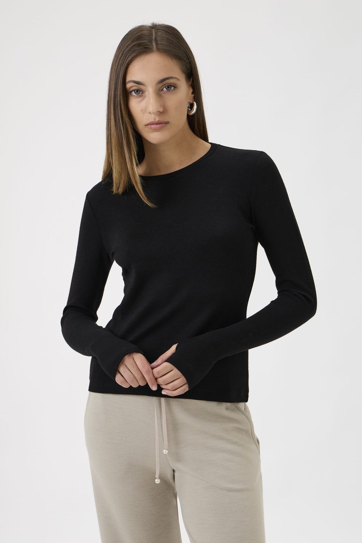 Classic T-shirt Blouse with Wrist Detail – Darfo 1168 Black