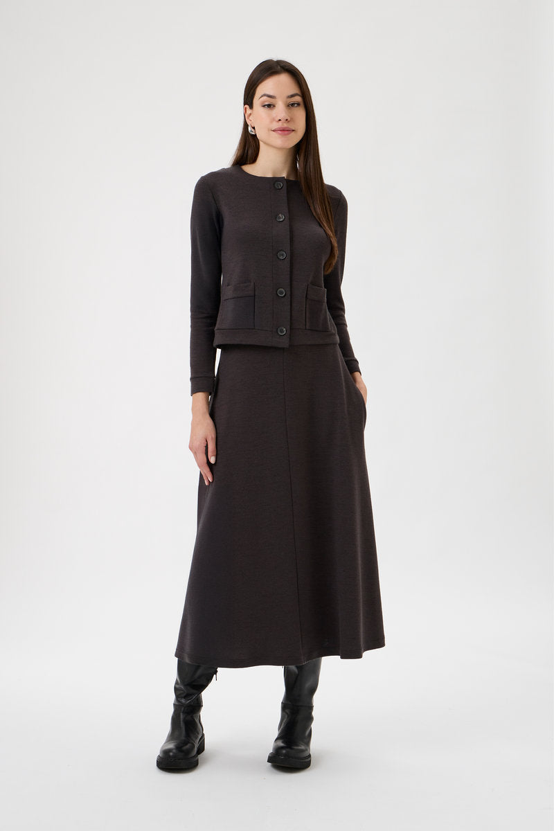 Medium Length Wide Flared Skirt - 3348 Cioccolato