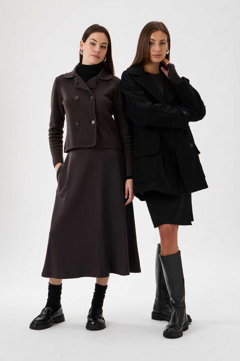 Medium Length Wide Flared Skirt - 3348 Cioccolato