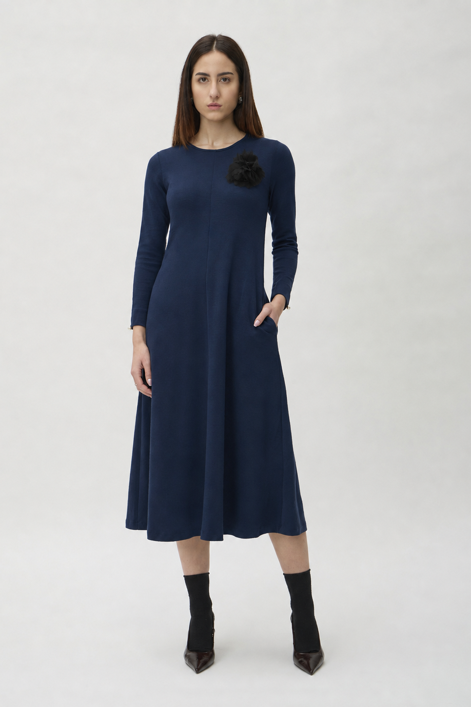 Flared Skirt Dress in Darfo – 9505 Blue