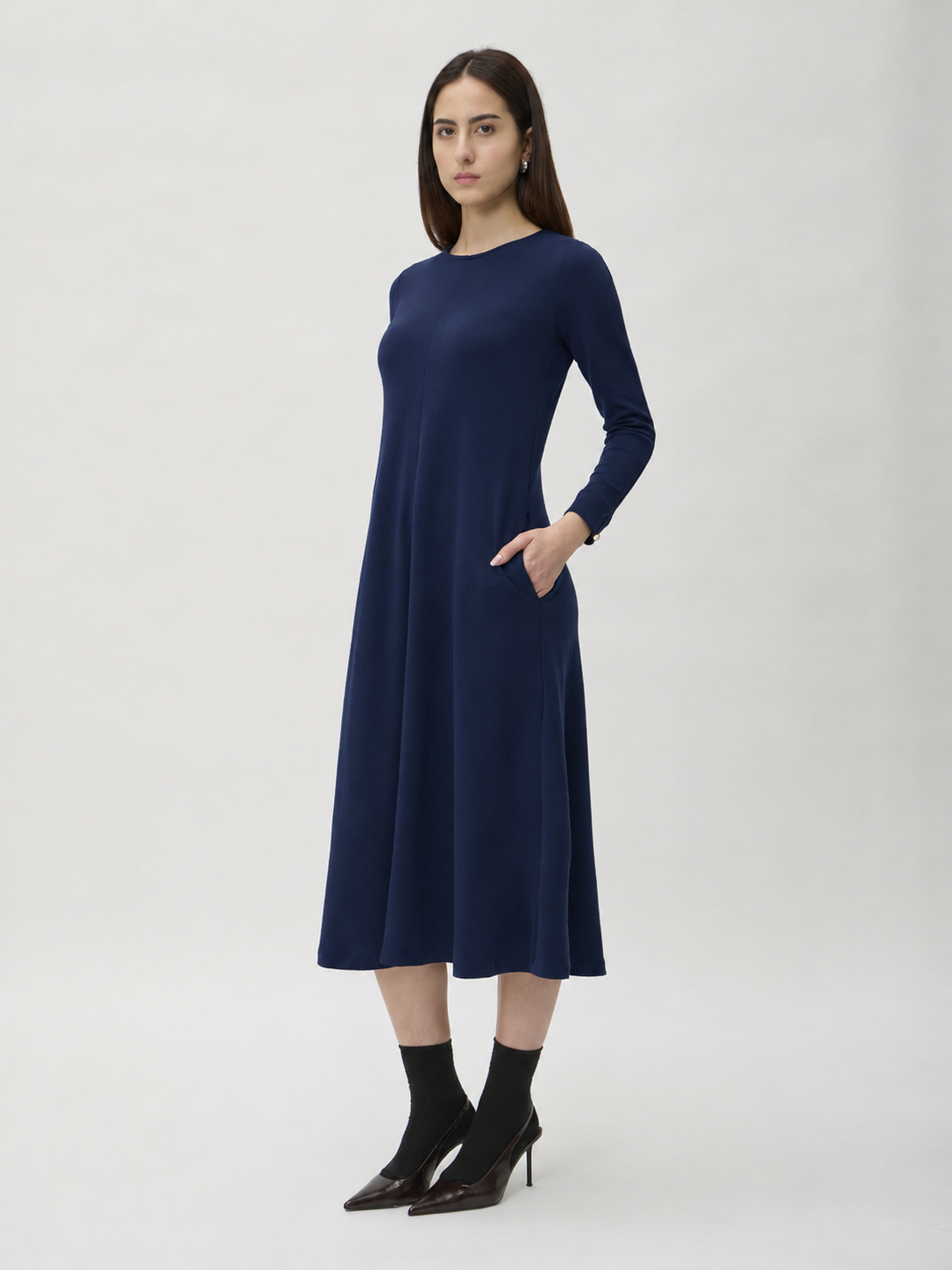 Flared Skirt Dress in Darfo – 9505 Blue