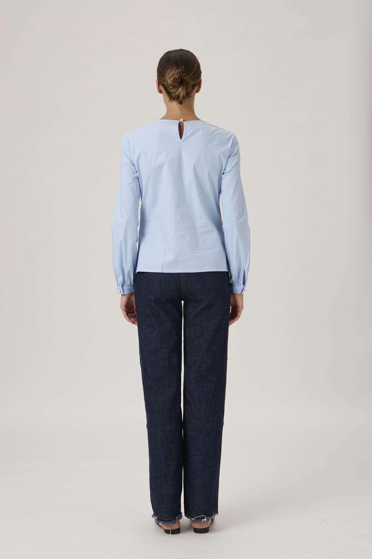 Classic blouse with ruffles - 208 Azurro