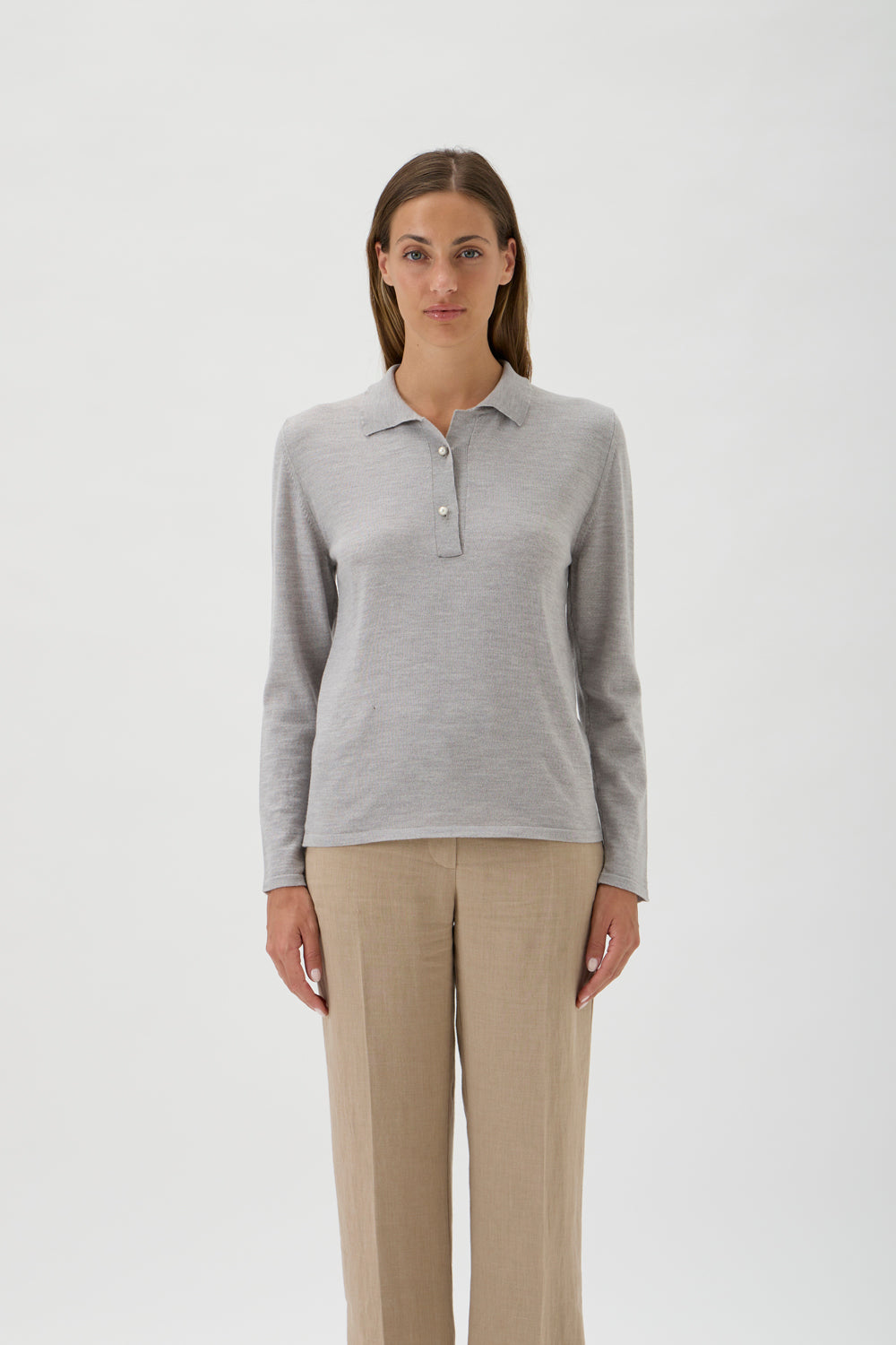 A refined long-sleeved polo sweater - Harmony 7051 Grey