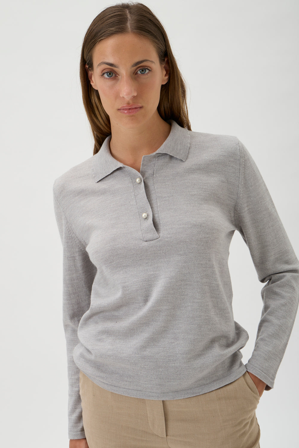 A refined long-sleeved polo sweater - Harmony 7051 Grey