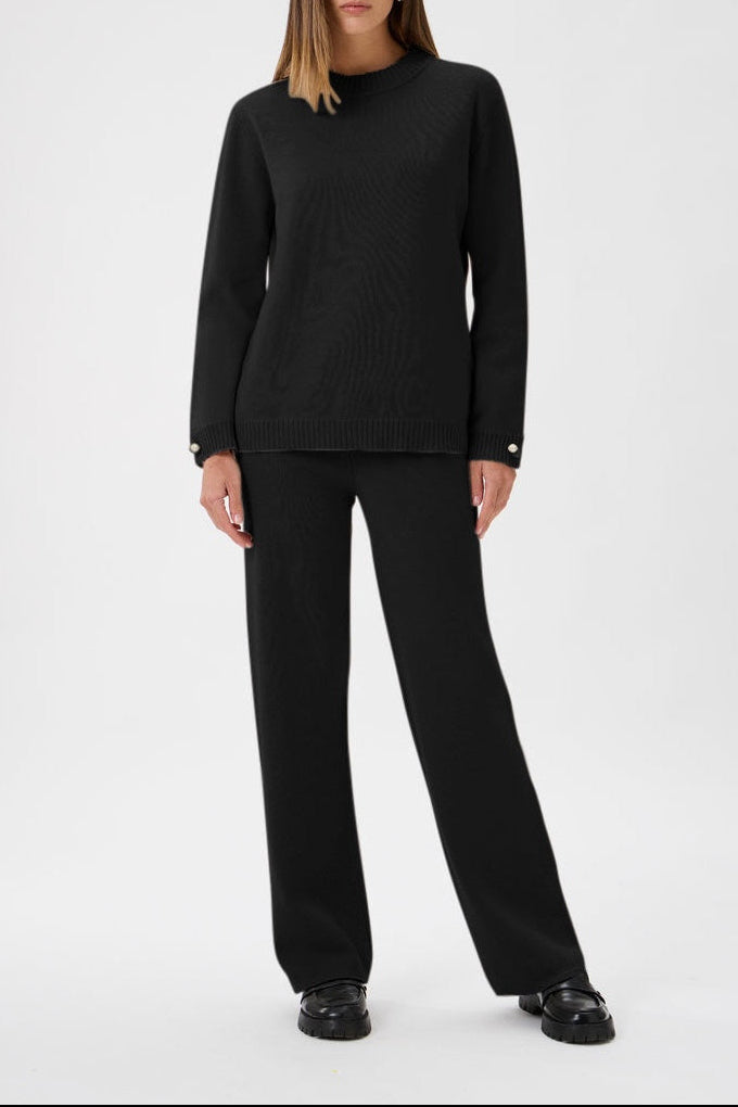 Relaxed Wool Blend Sweater Firm Knit - 7079 Bellone Black