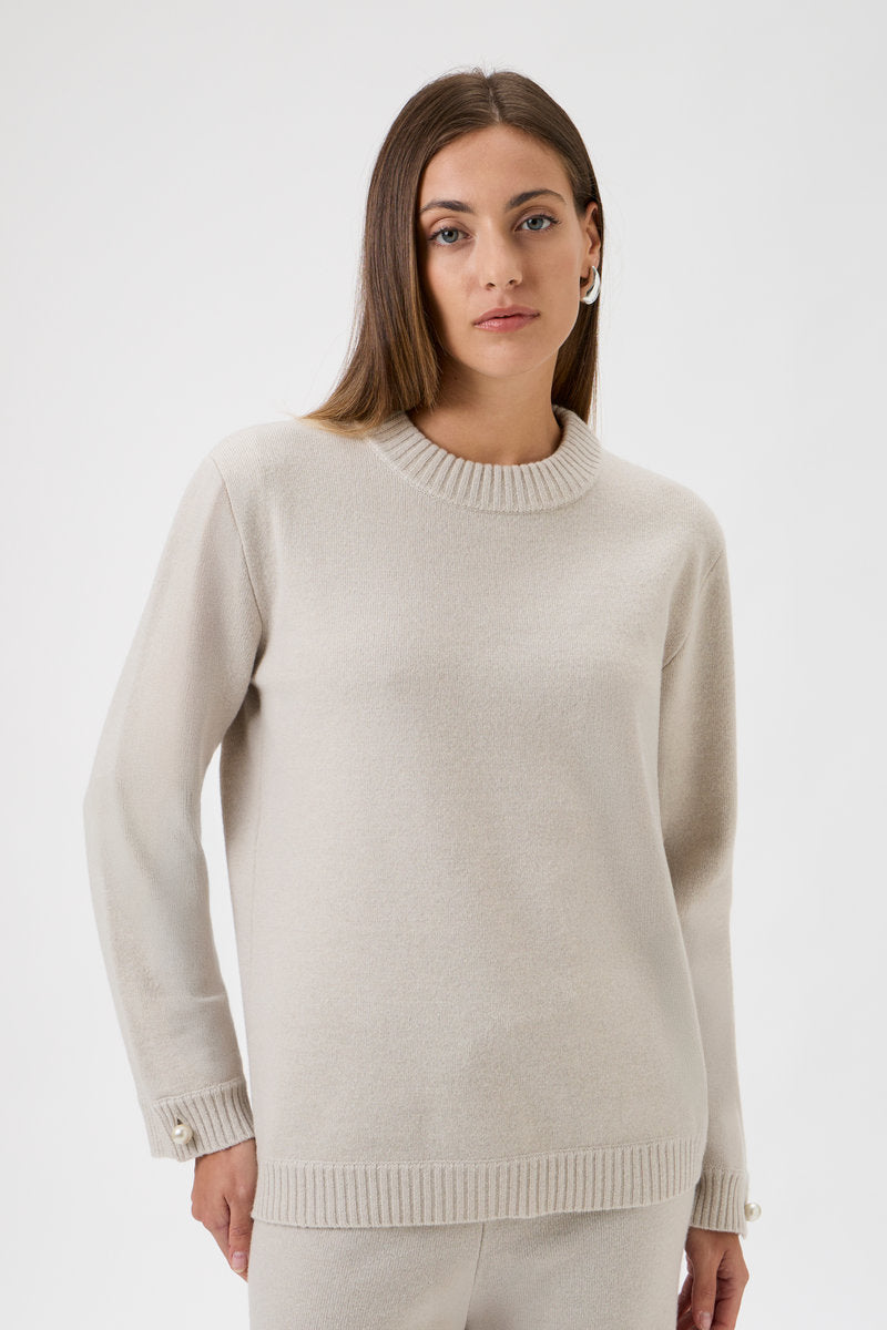 Relaxed Wool Blend Sweater Firm Knit - 7079 Light Beige