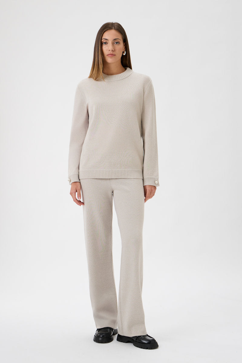 Relaxed Wool Blend Sweater Firm Knit - 7079 Light Beige