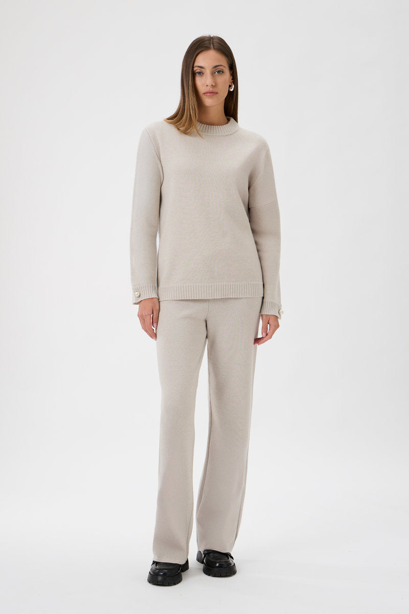 Relaxed Wool Blend Sweater Firm Knit - 7079 Light Beige