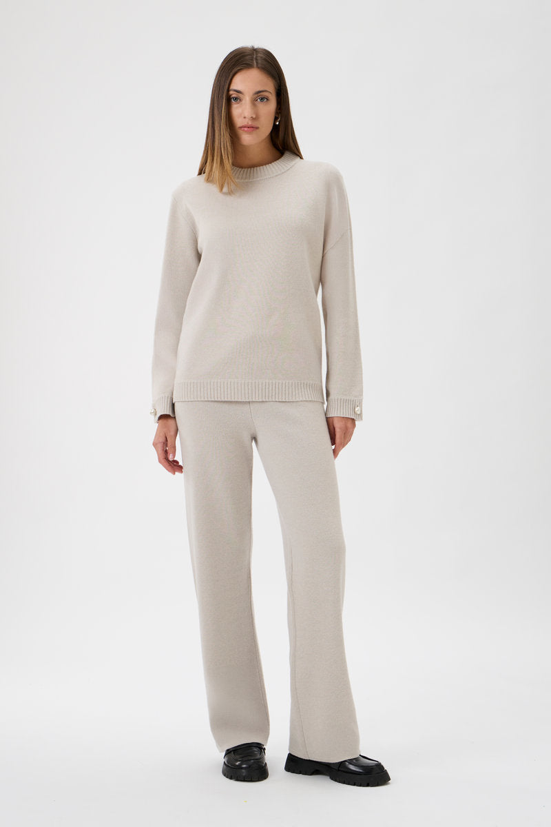Relaxed Wool Blend Sweater Firm Knit - 7079 Light Beige