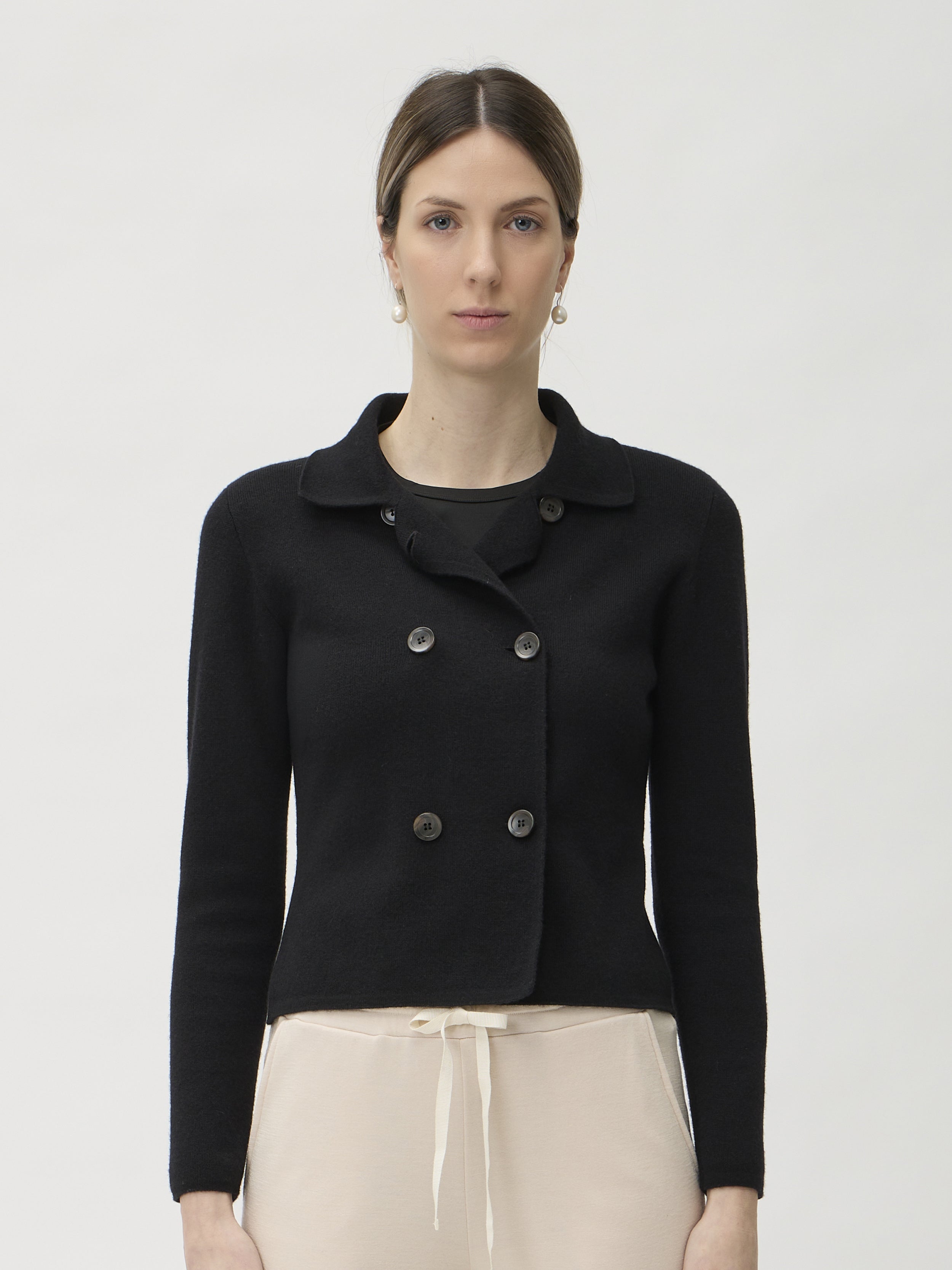 Double-Breasted Merino Jacket – 7080 Black | ELISE GUG