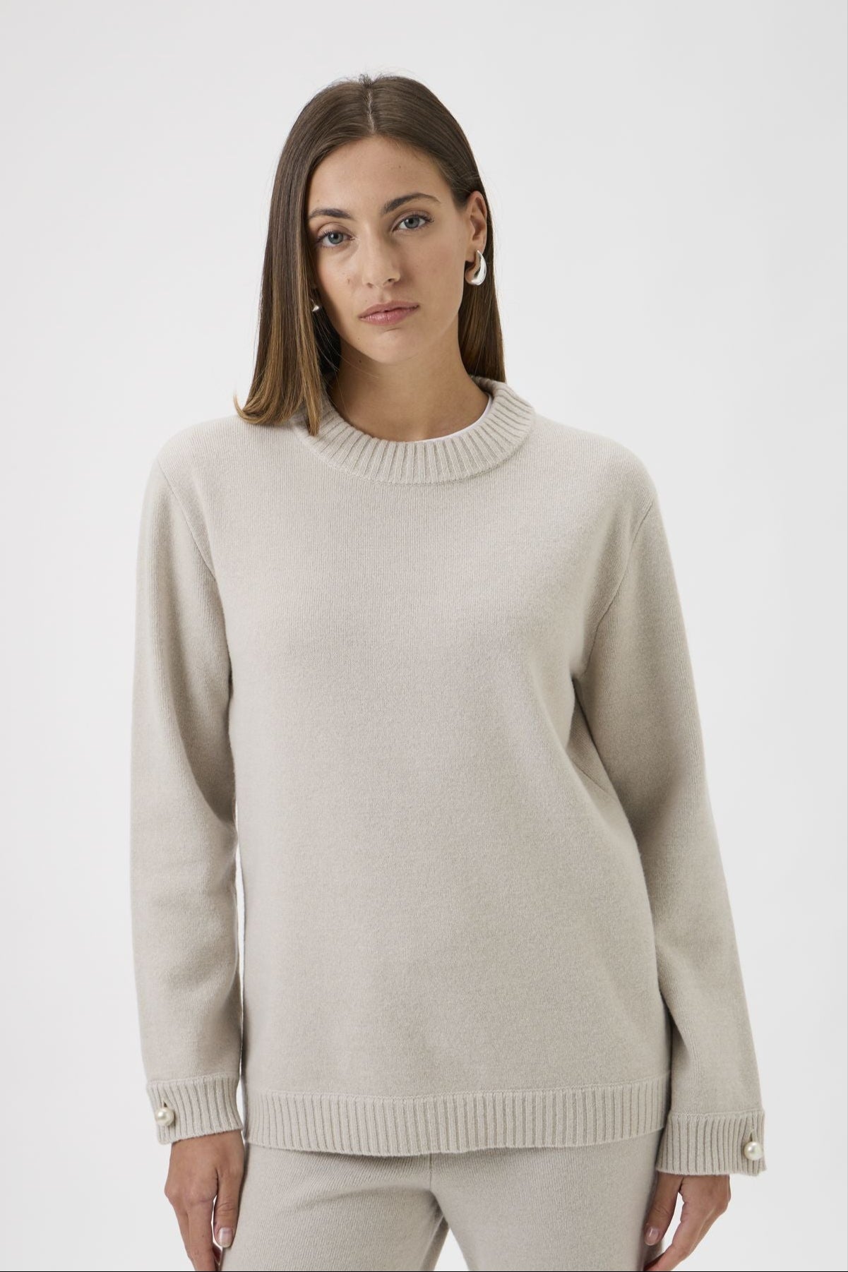 Relaxed Wool Blend Sweater Firm Knit - 7079 Light Beige