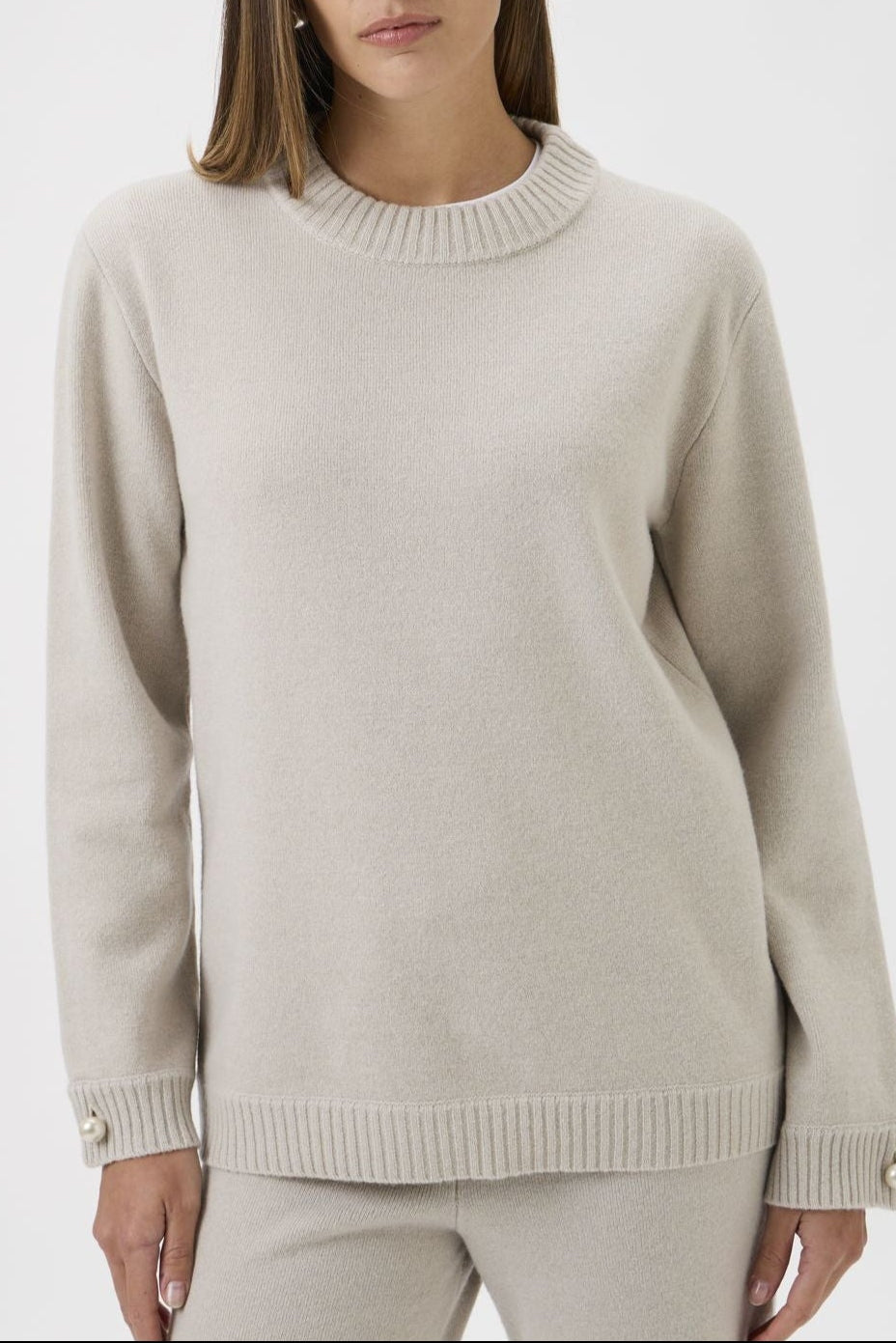 Relaxed Wool Blend Sweater Firm Knit Matis 2 - 7079 Light Beige