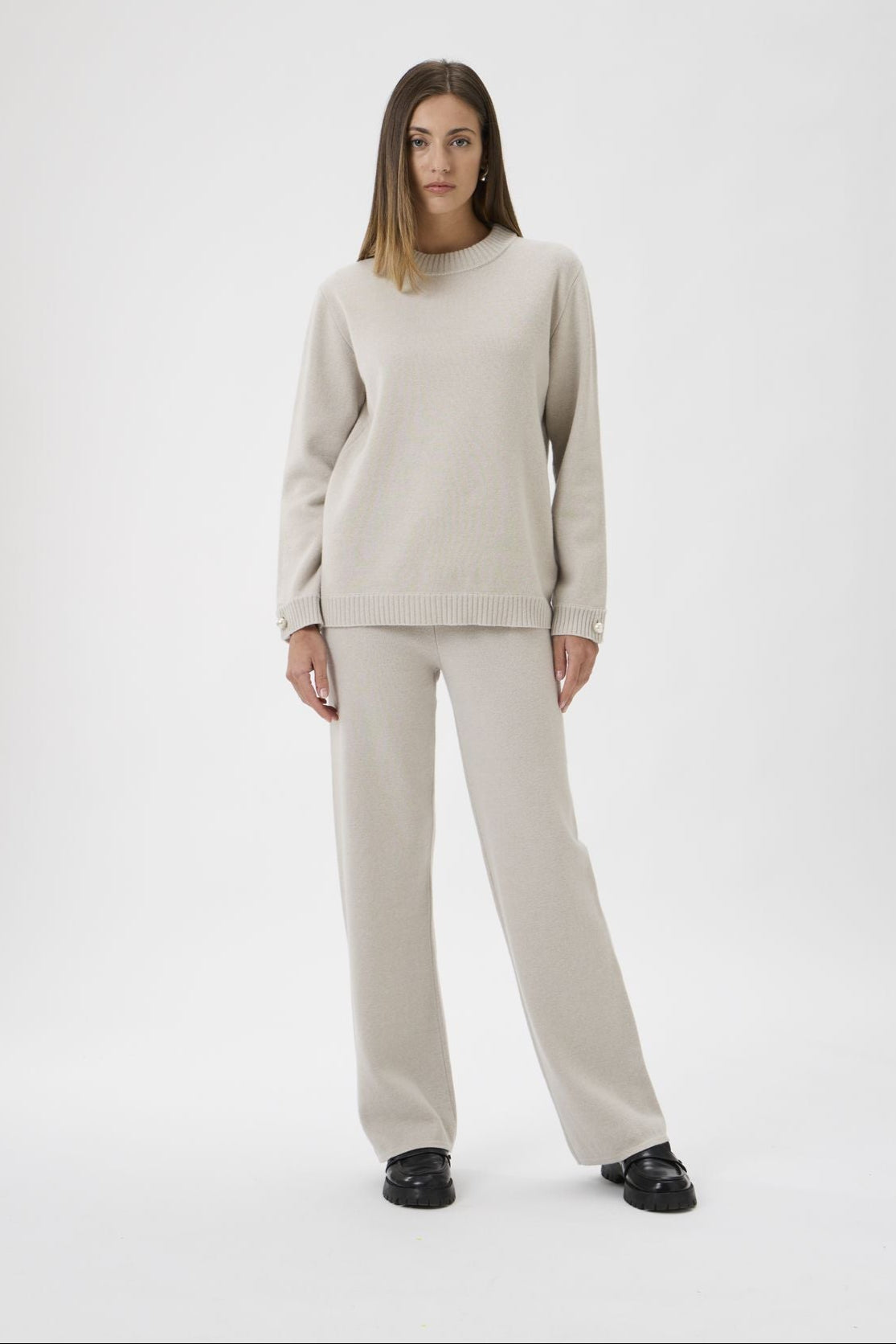 Relaxed Wool Blend Sweater Firm Knit - 7079 Light Beige