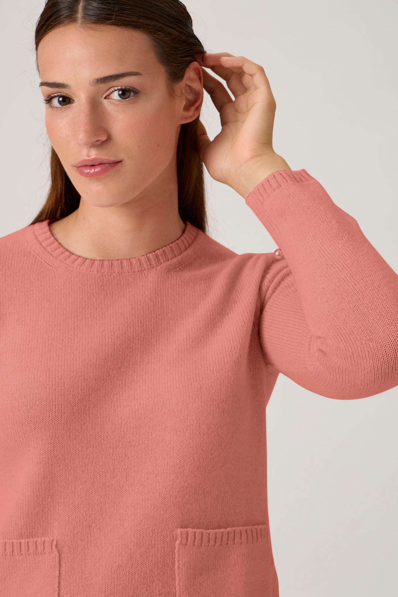Soft Wool-Cashmere Sweater with Patch Pockets - 7067PT - Antica Rosa