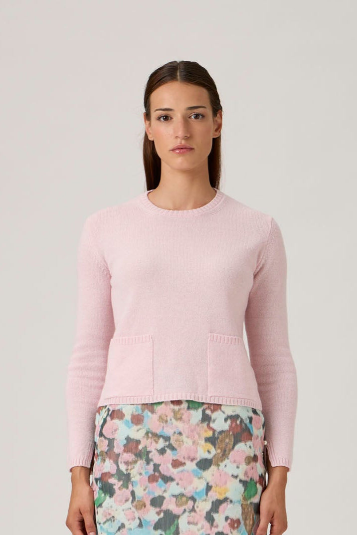 Soft Wool-Cashmere Sweater with Patch Pockets - 7067PT - Rosa