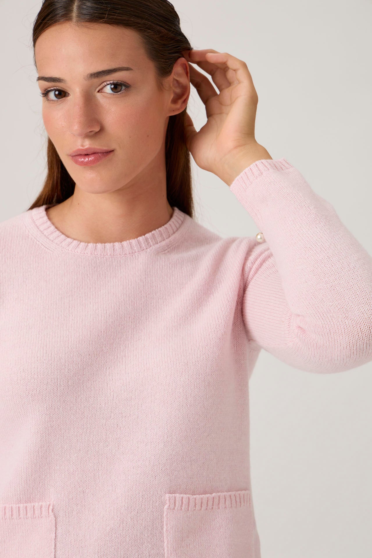 Soft Wool-Cashmere Sweater with Patch Pockets - 7067PT - Rosa