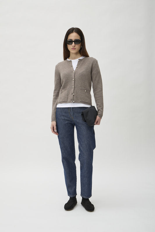 Cardigan with Pockets in Matis – 7069TP Brown Melange